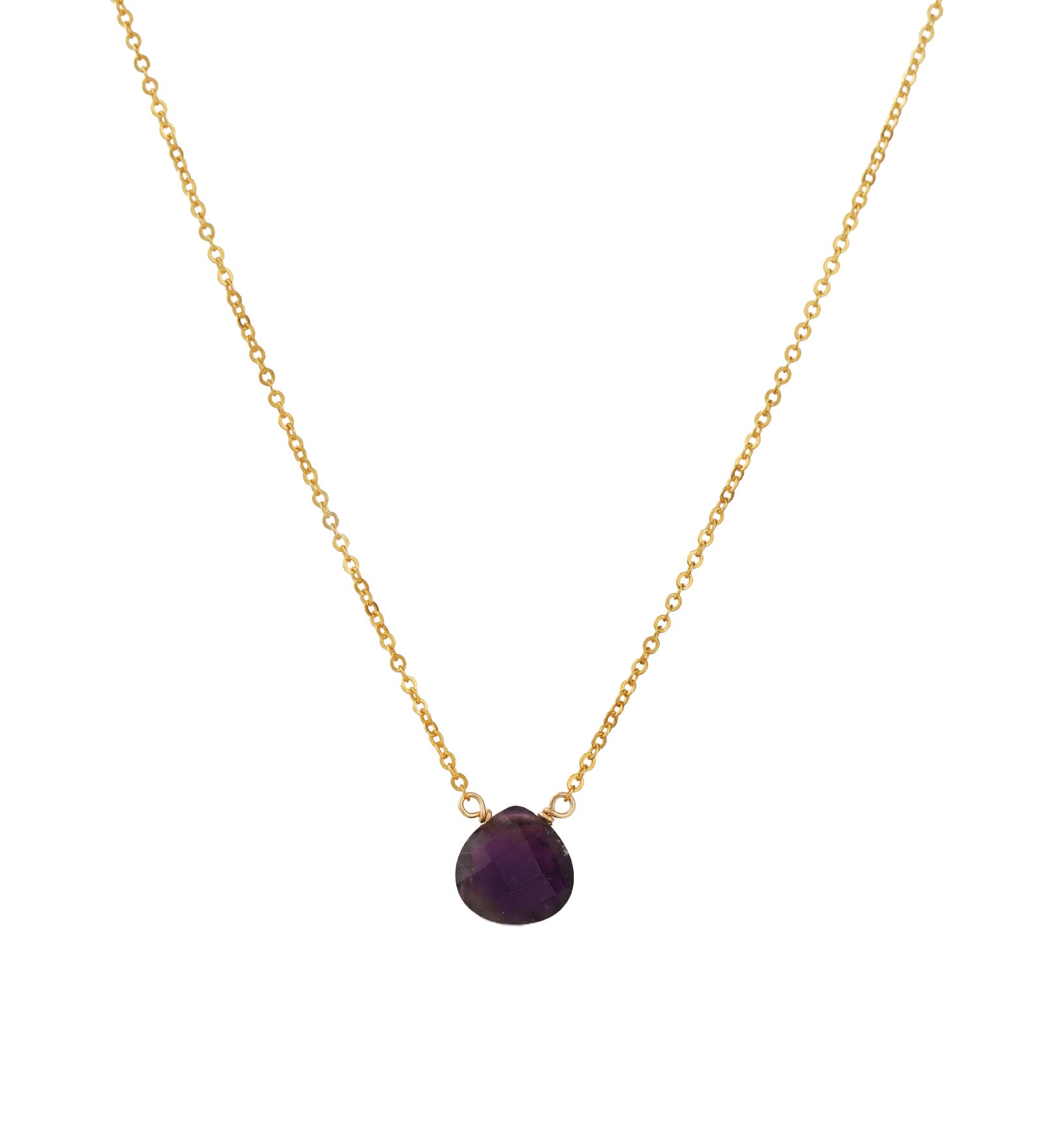 Amethyst Heart Cable Chain Necklace 14k Gold Filled, Amethyst