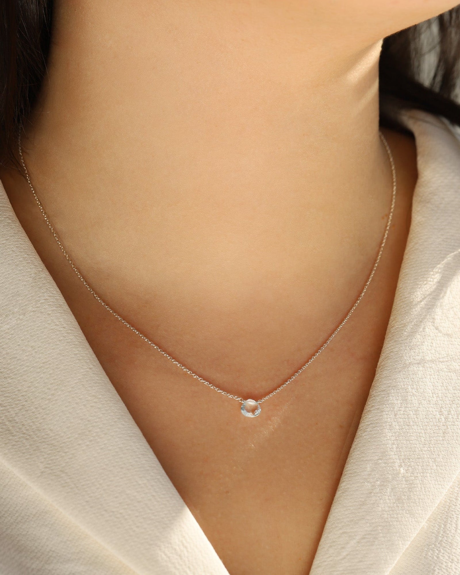 Sky Blue Topaz Heart Cable Chain Necklace Sterling Silver, Sky Blue Topaz
