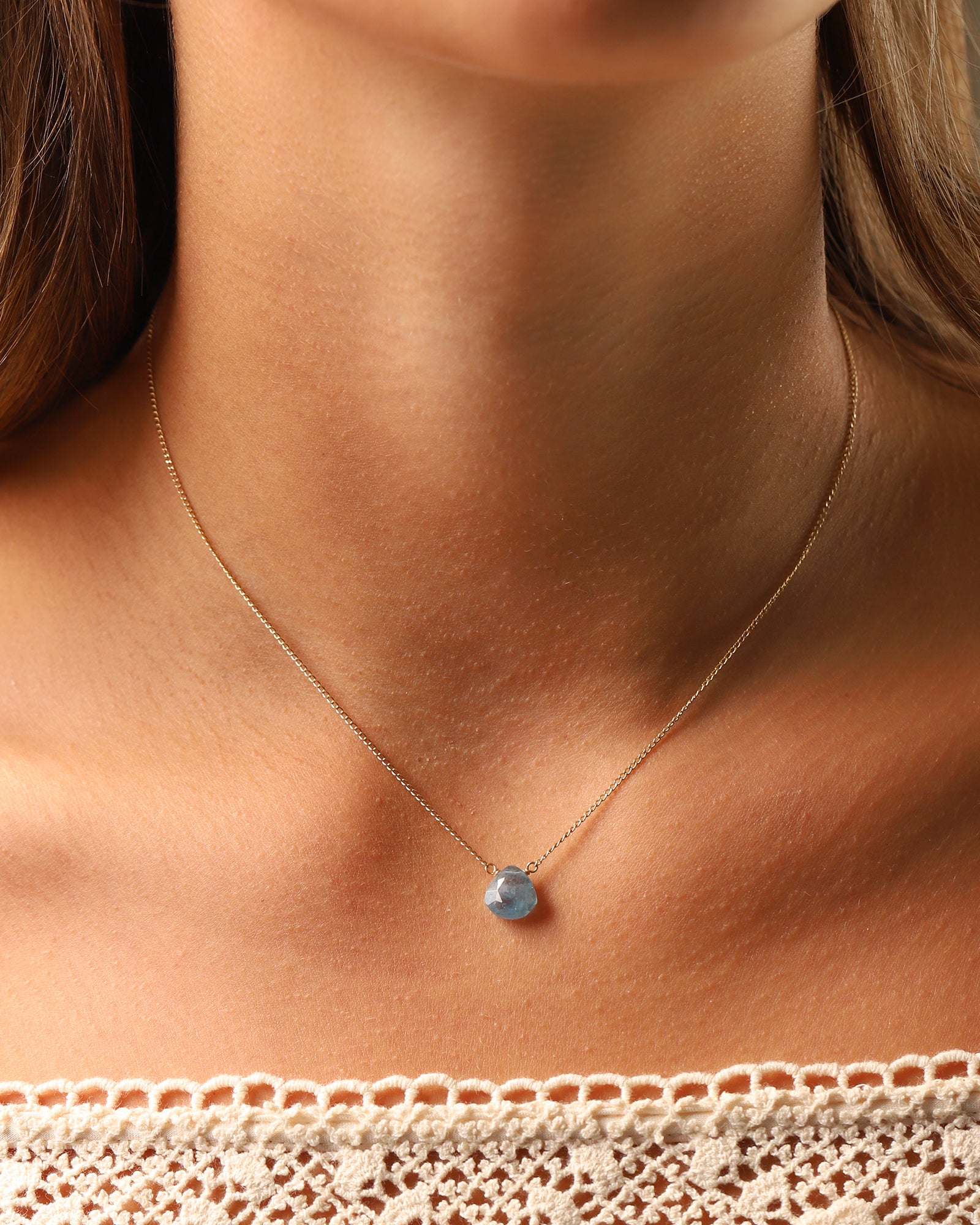 Stoned By Gem Jar-Grandidierite Heart Curb Chain Necklace | 10mm-Necklaces-Blue Ruby Jewellery-Vancouver Canada