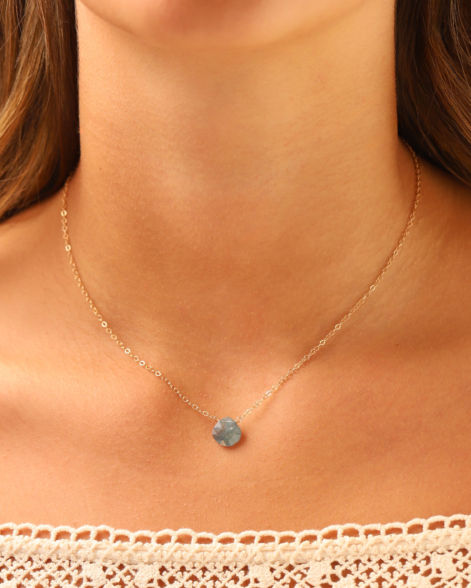 Stoned By Gem Jar-Blue Kyanite Heart Cable Chain Necklace | 8mm-Necklaces-Blue Ruby Jewellery-Vancouver Canada