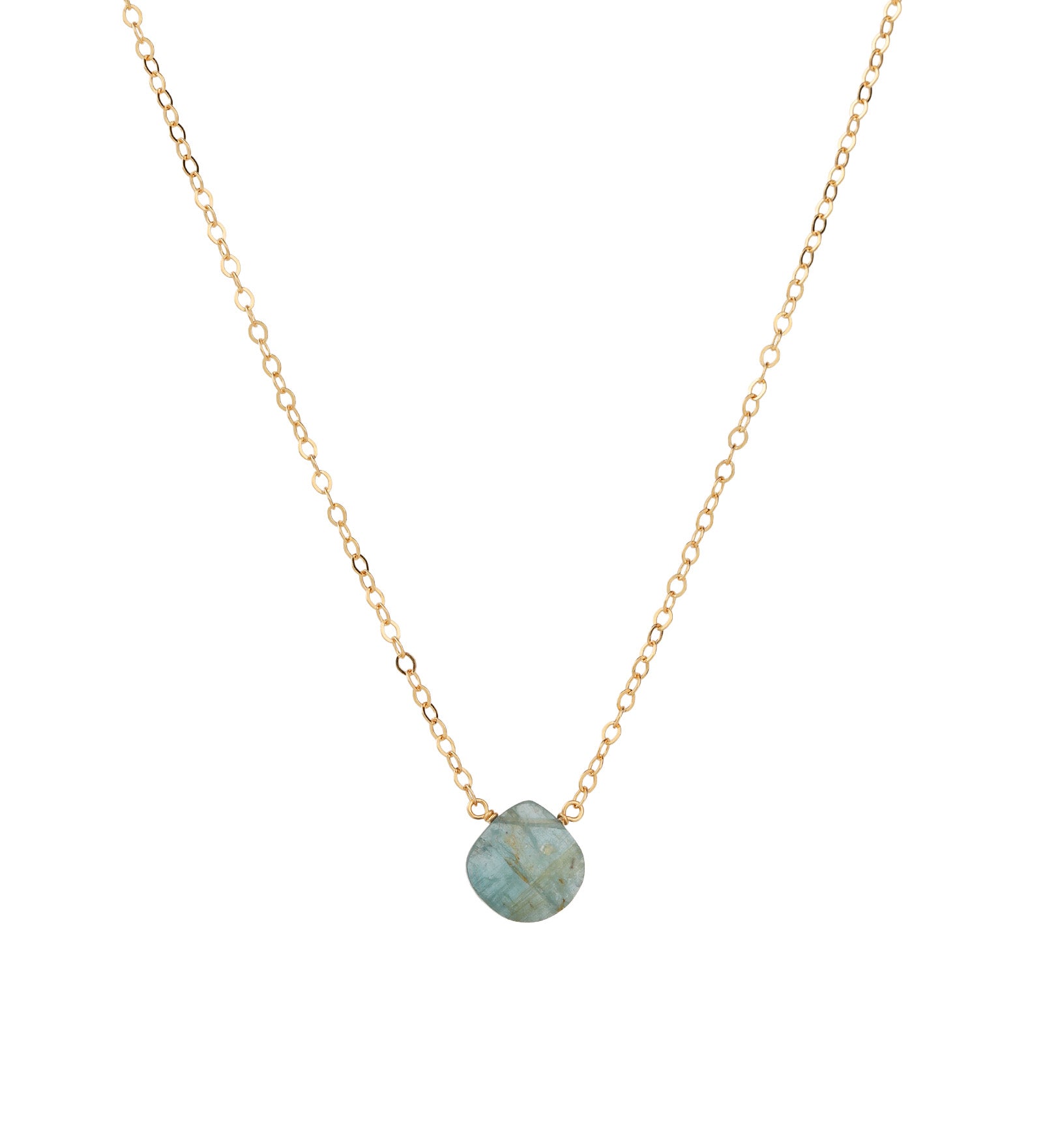 Blue Kyanite Heart Cable Chain Necklace 14k Gold Filled, Blue Kyanite