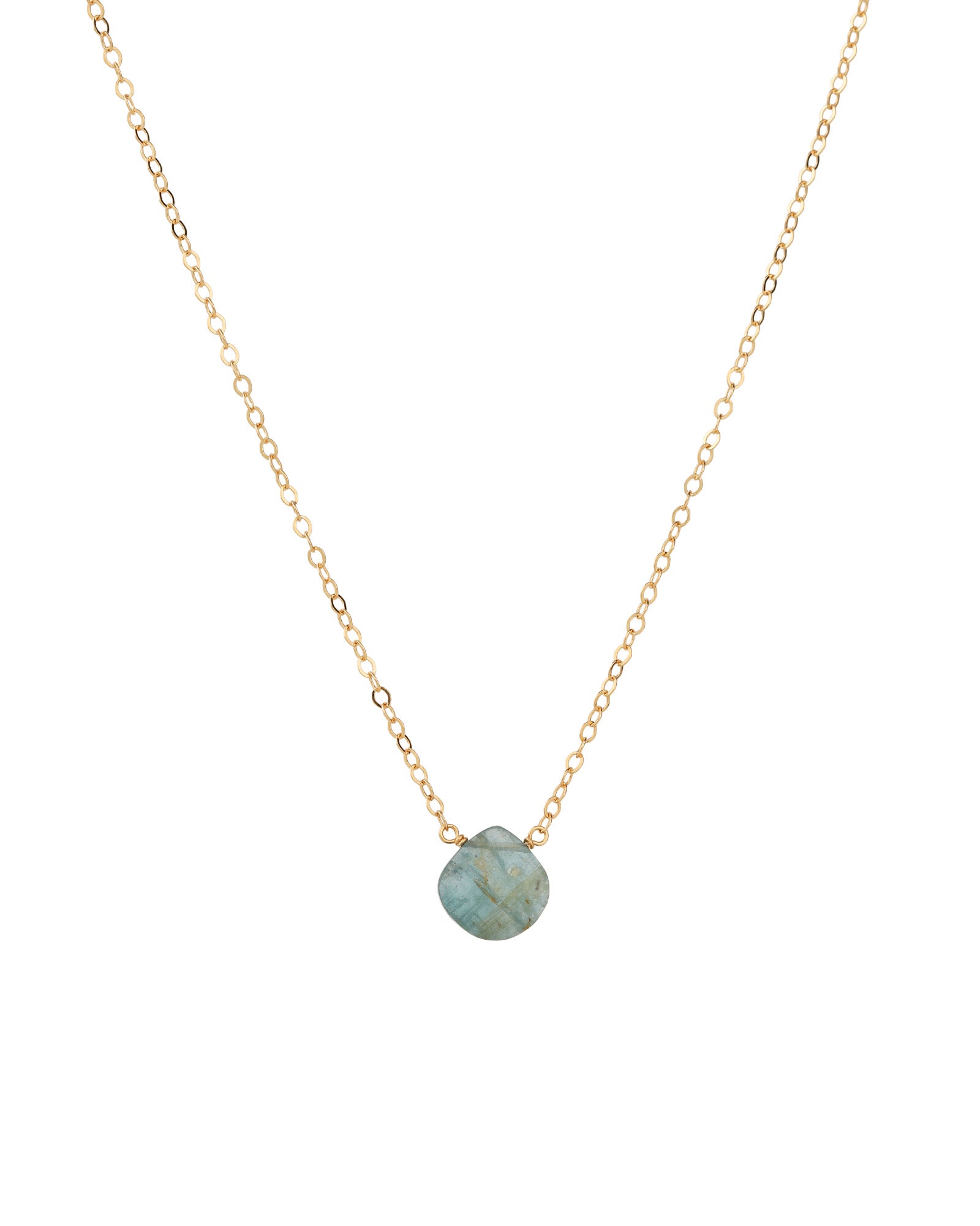 Blue Kyanite Heart Cable Chain Necklace 14k Gold Filled, Blue Kyanite
