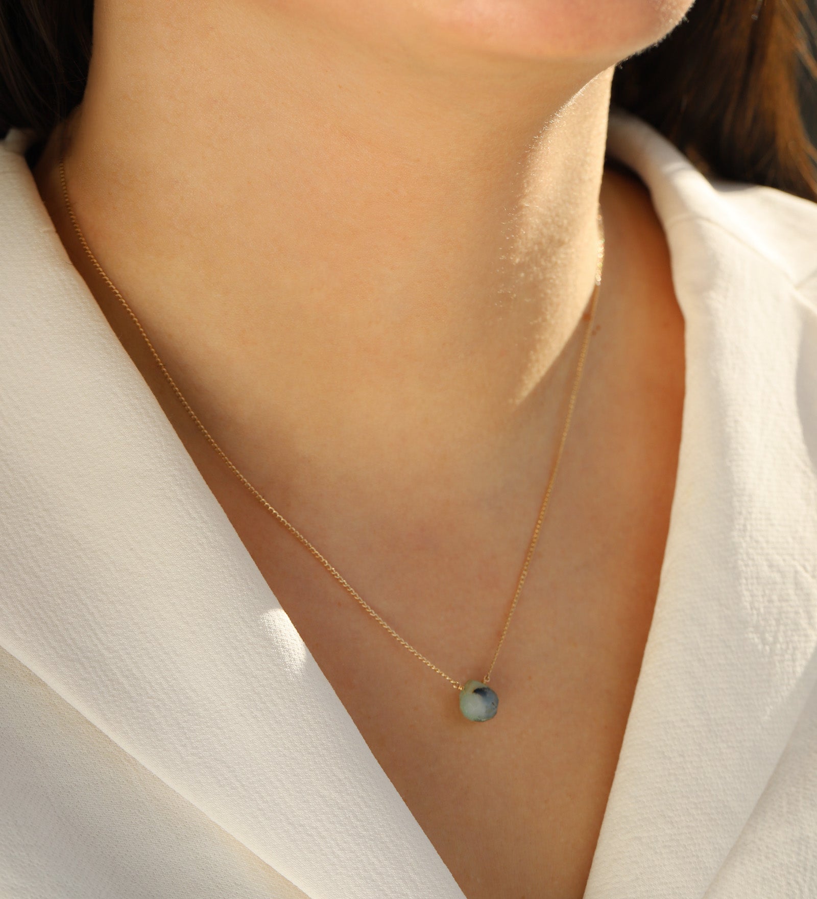 Peruvian Opal Heart Curb Chain Necklace 14k Gold Filled, Peruvian Opal
