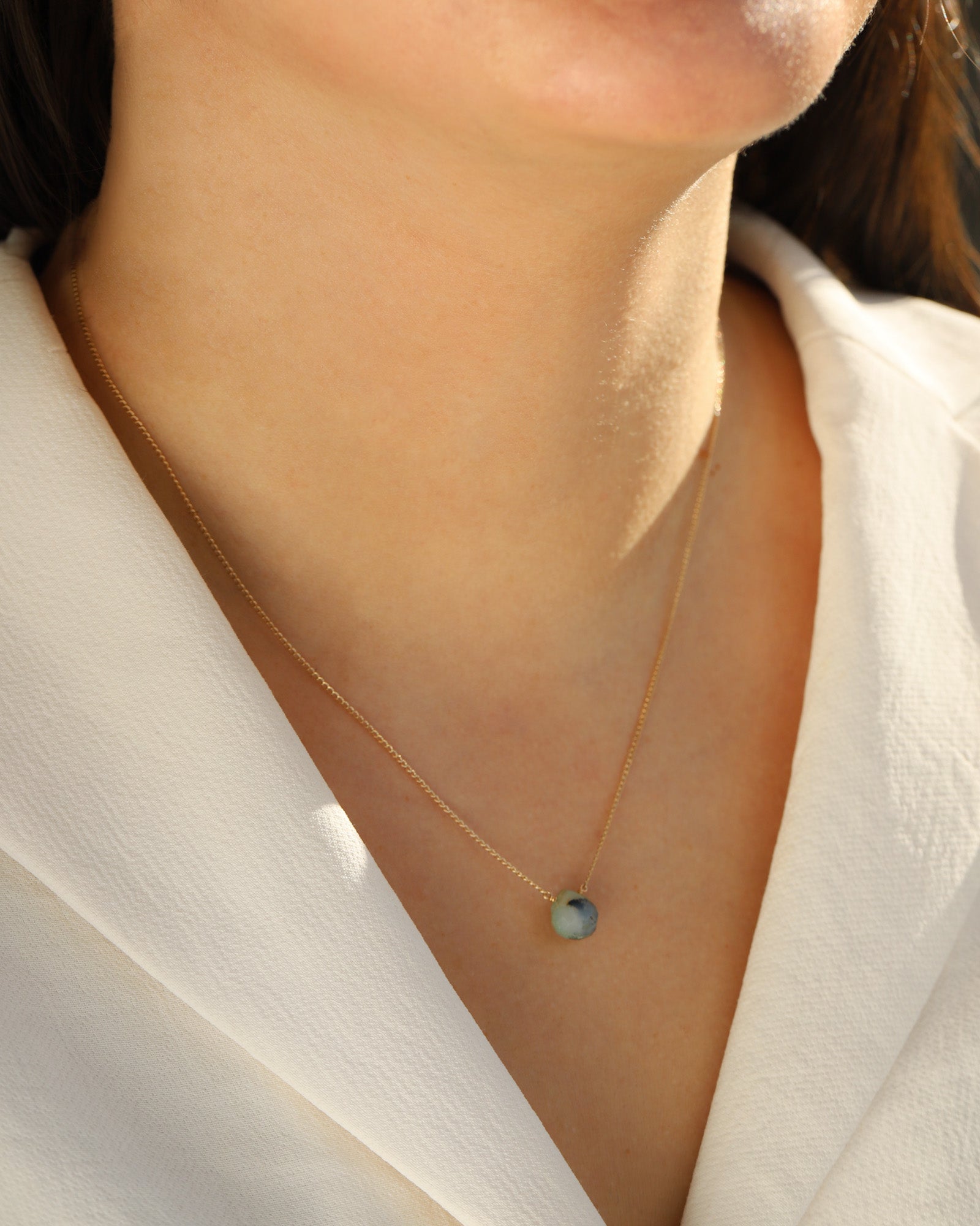 Peruvian Opal Heart Curb Chain Necklace 14k Gold Filled, Peruvian Opal