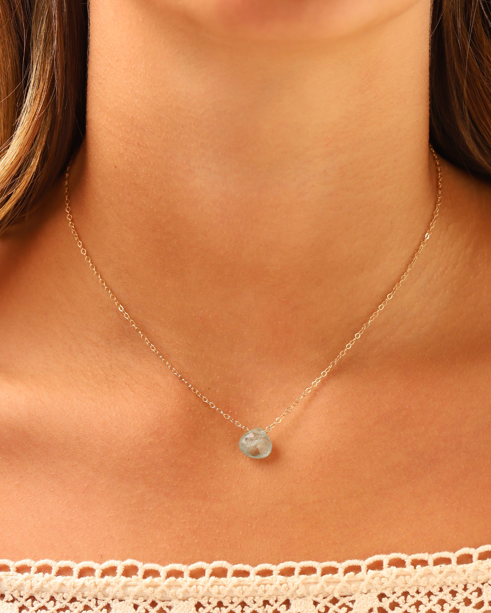 Stoned By Gem Jar-Moss Aquamarine Heart Cable Chain Necklace | 12mm-Necklaces-Blue Ruby Jewellery-Vancouver Canada