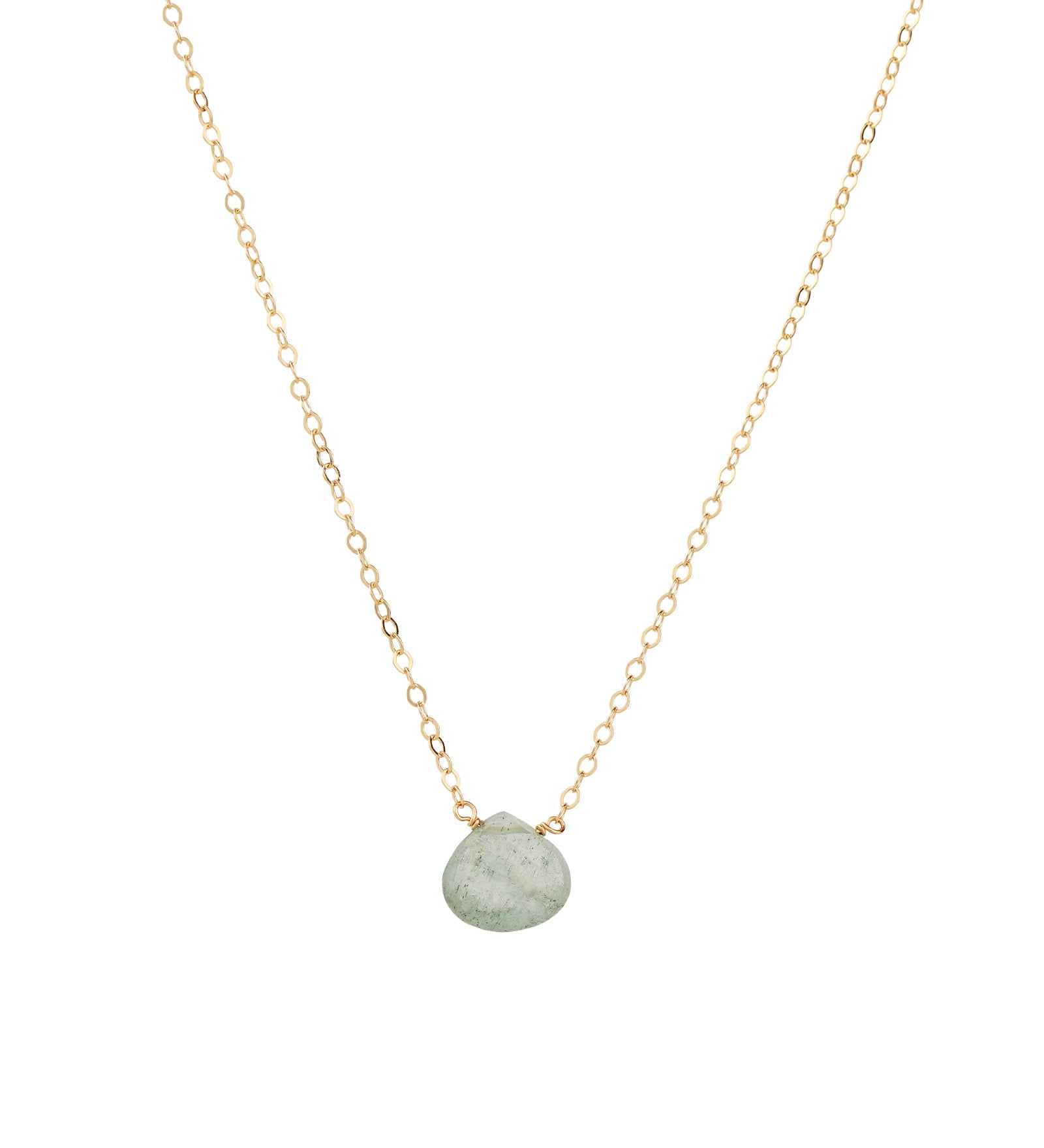 Moss Aquamarine Heart Cable Chain Necklace 14k Gold Filled, Moss Aquamarine