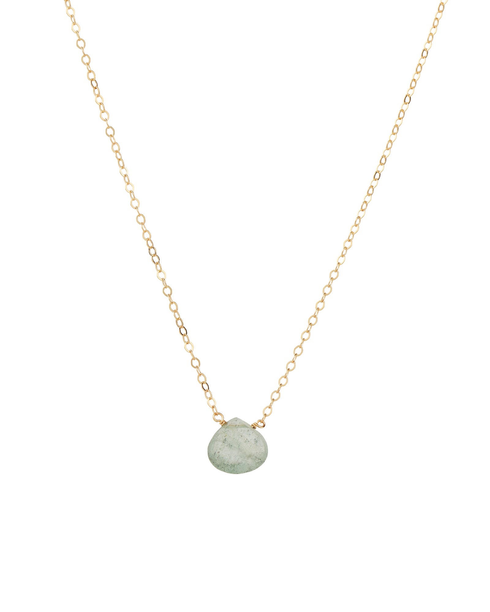 Moss Aquamarine Heart Cable Chain Necklace 14k Gold Filled, Moss Aquamarine