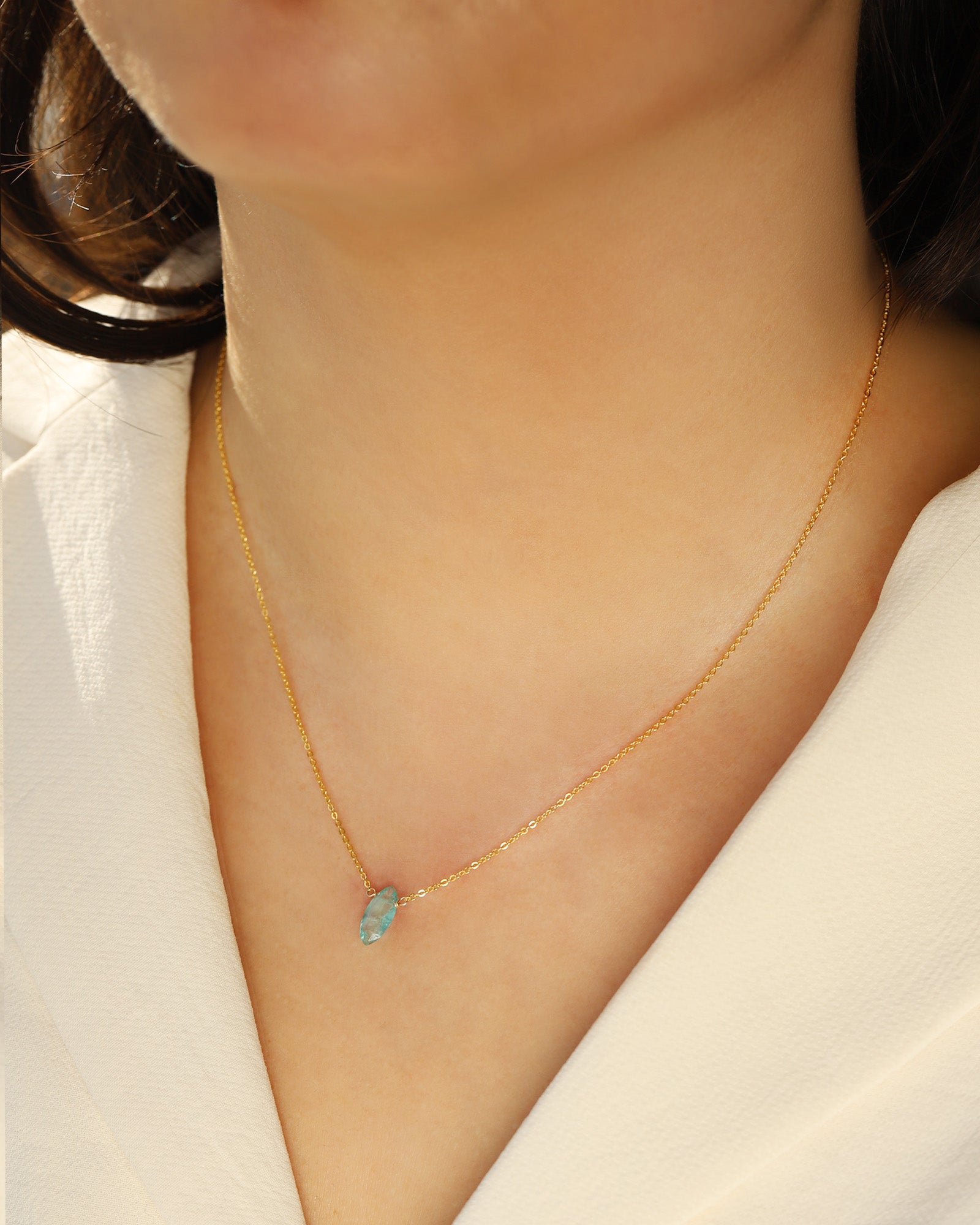 Apatite Marquise Cable Chain Necklace 14k Gold Filled, Apatite