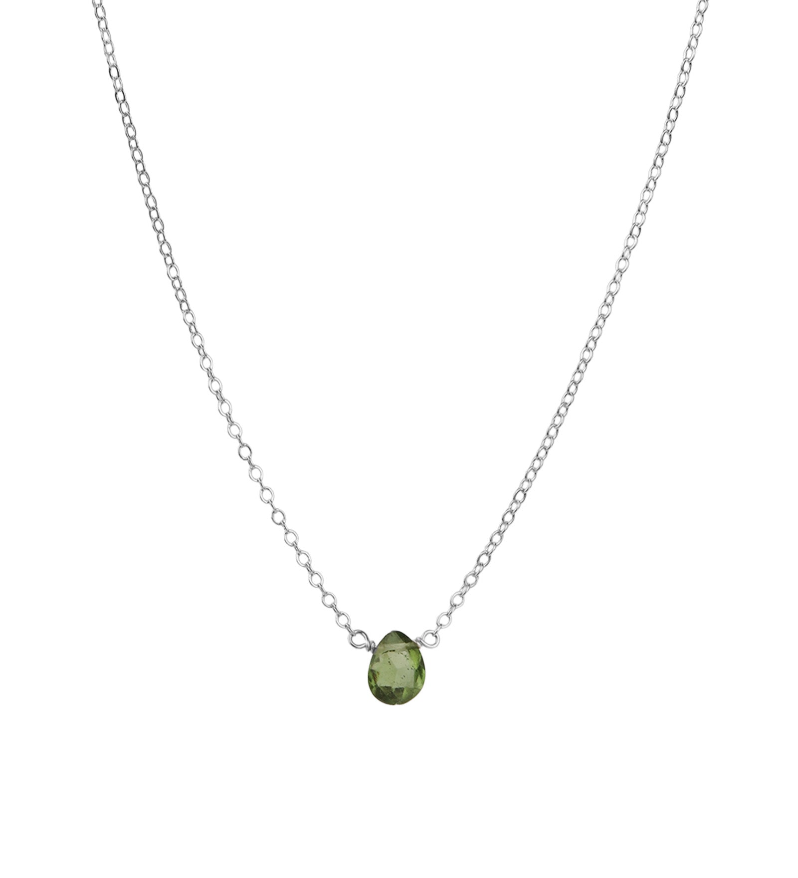 Green Apatite Pear Cable Chain Necklace Sterling Silver, Green Apatite