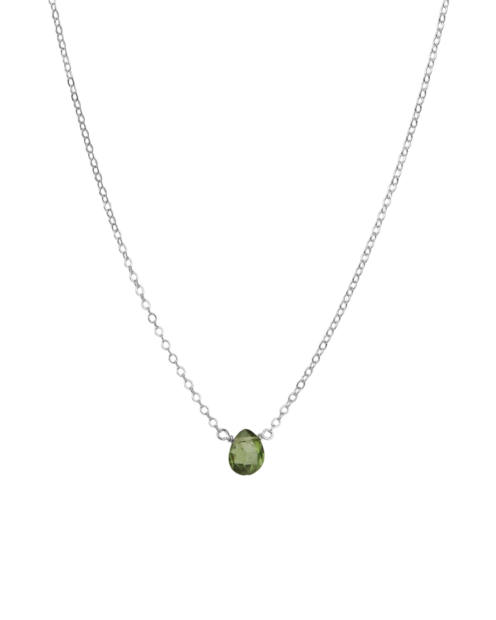 Green Apatite Pear Cable Chain Necklace Sterling Silver, Green Apatite
