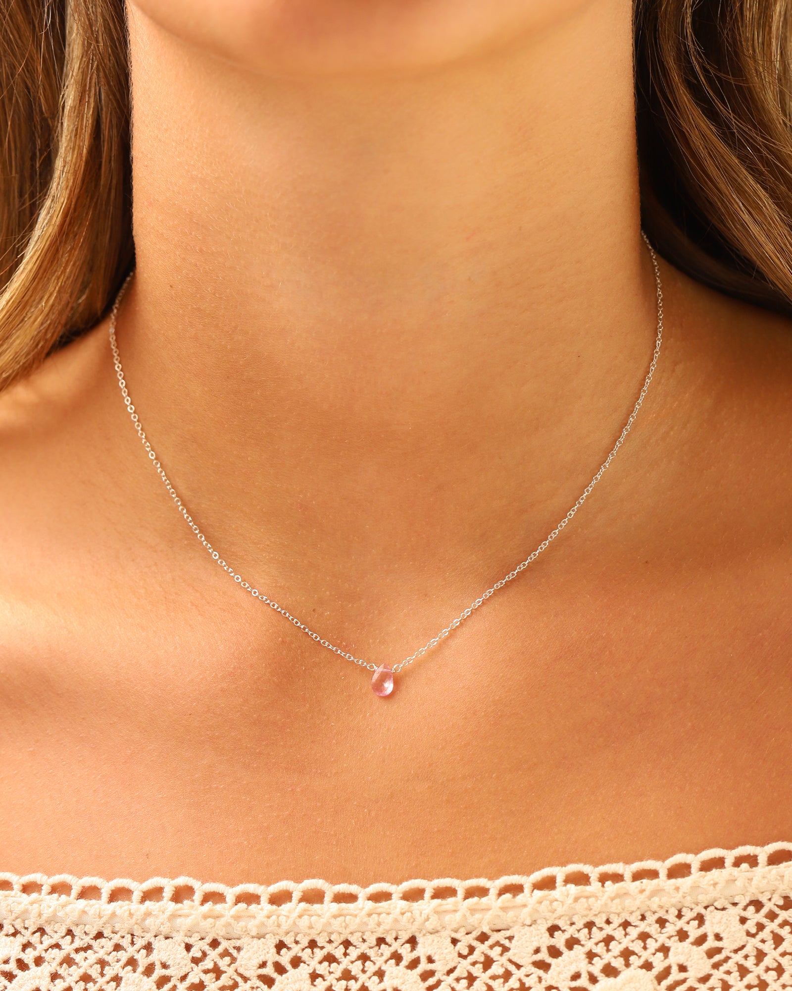 Stoned By Gem Jar-Pink Topaz Pear Cable Chain Necklace | 6mm-Necklaces-Blue Ruby Jewellery-Vancouver Canada