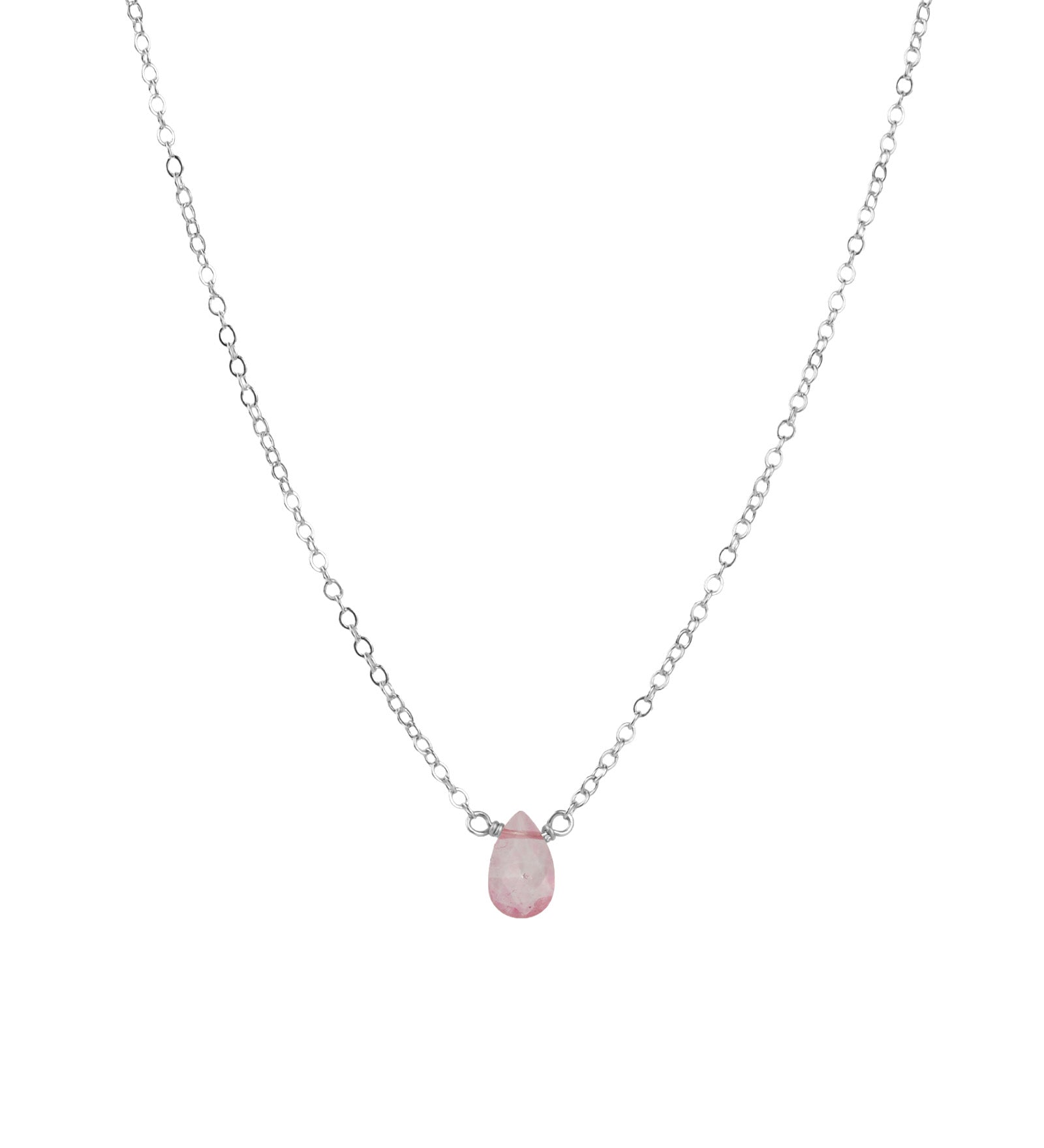Pink Topaz Pear Cable Chain Necklace Sterling Silver, Pink Topaz