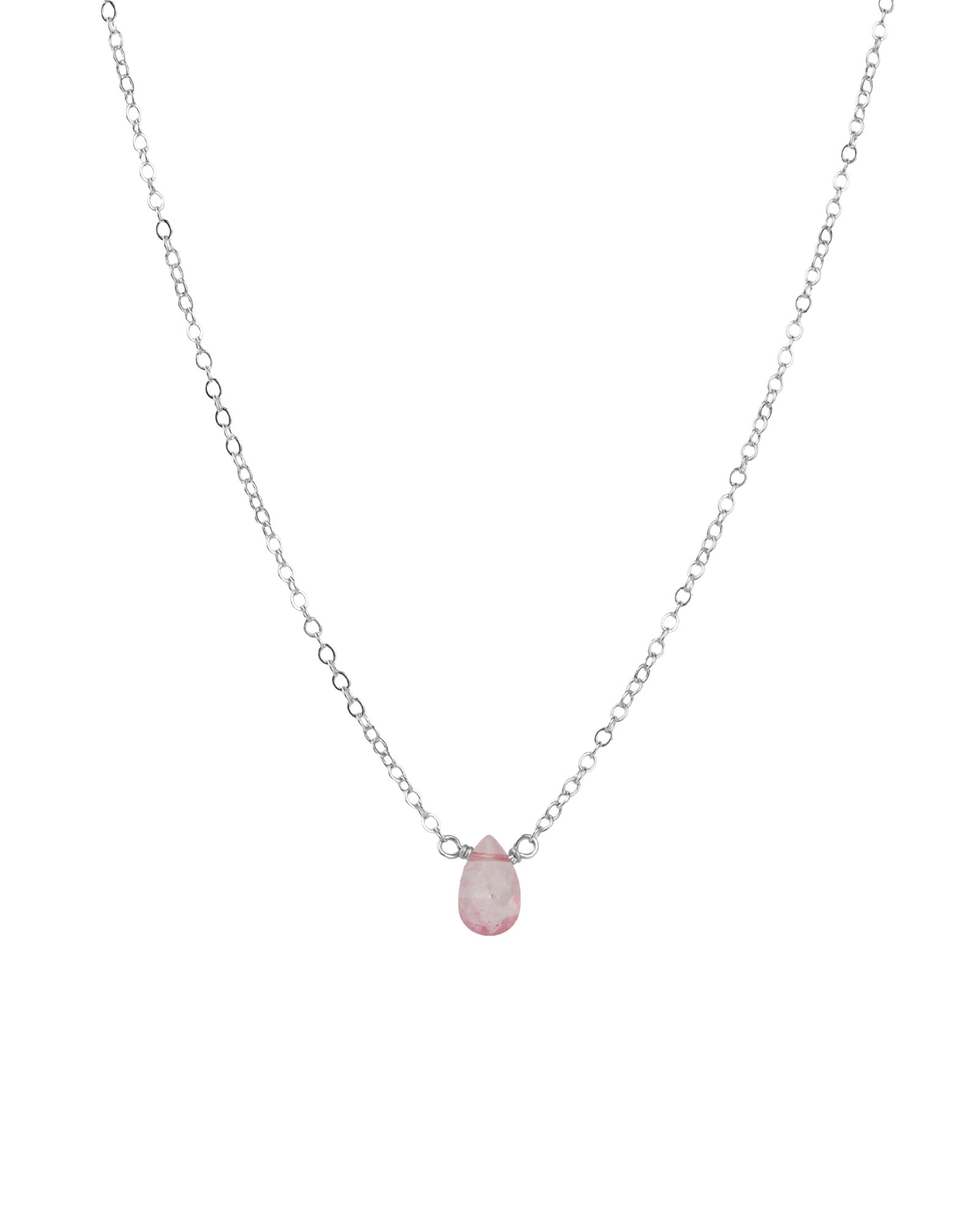 Pink Topaz Pear Cable Chain Necklace Sterling Silver, Pink Topaz