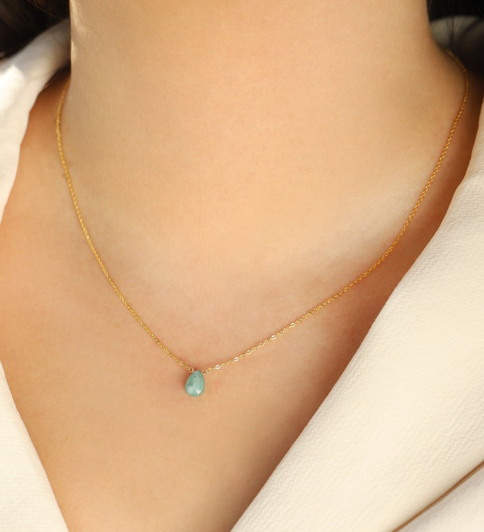 Blue Grandidierite Pear Cable Chain Necklace 14k Gold Filled, Blue Grandidierite