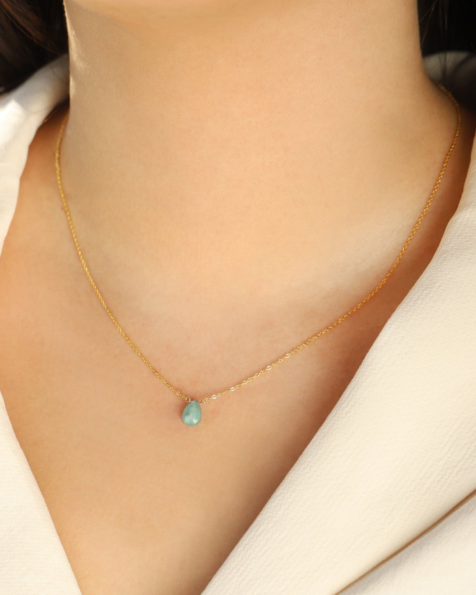 Blue Grandidierite Pear Cable Chain Necklace 14k Gold Filled, Blue Grandidierite