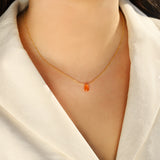 Carnelian Pear Cable Chain Necklace 14k Gold Filled, Carnelian