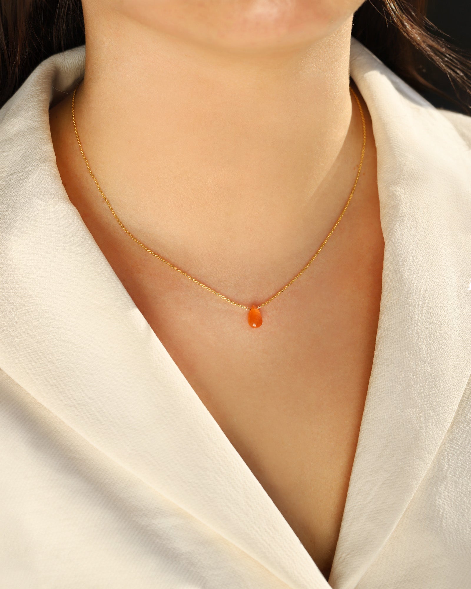 Carnelian Pear Cable Chain Necklace 14k Gold Filled, Carnelian