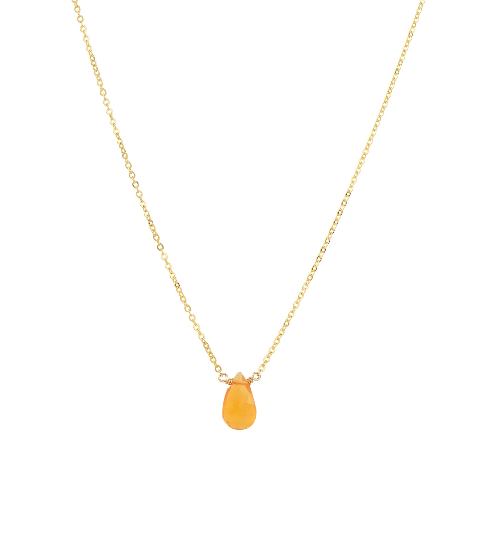 Carnelian Pear Cable Chain Necklace 14k Gold Filled, Carnelian