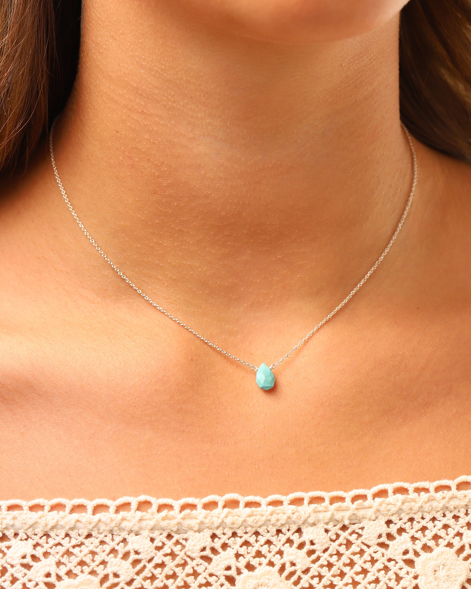 Stoned By Gem Jar-Turquoise Pear Cable Chain Necklace | 6mm-Necklaces-Blue Ruby Jewellery-Vancouver Canada