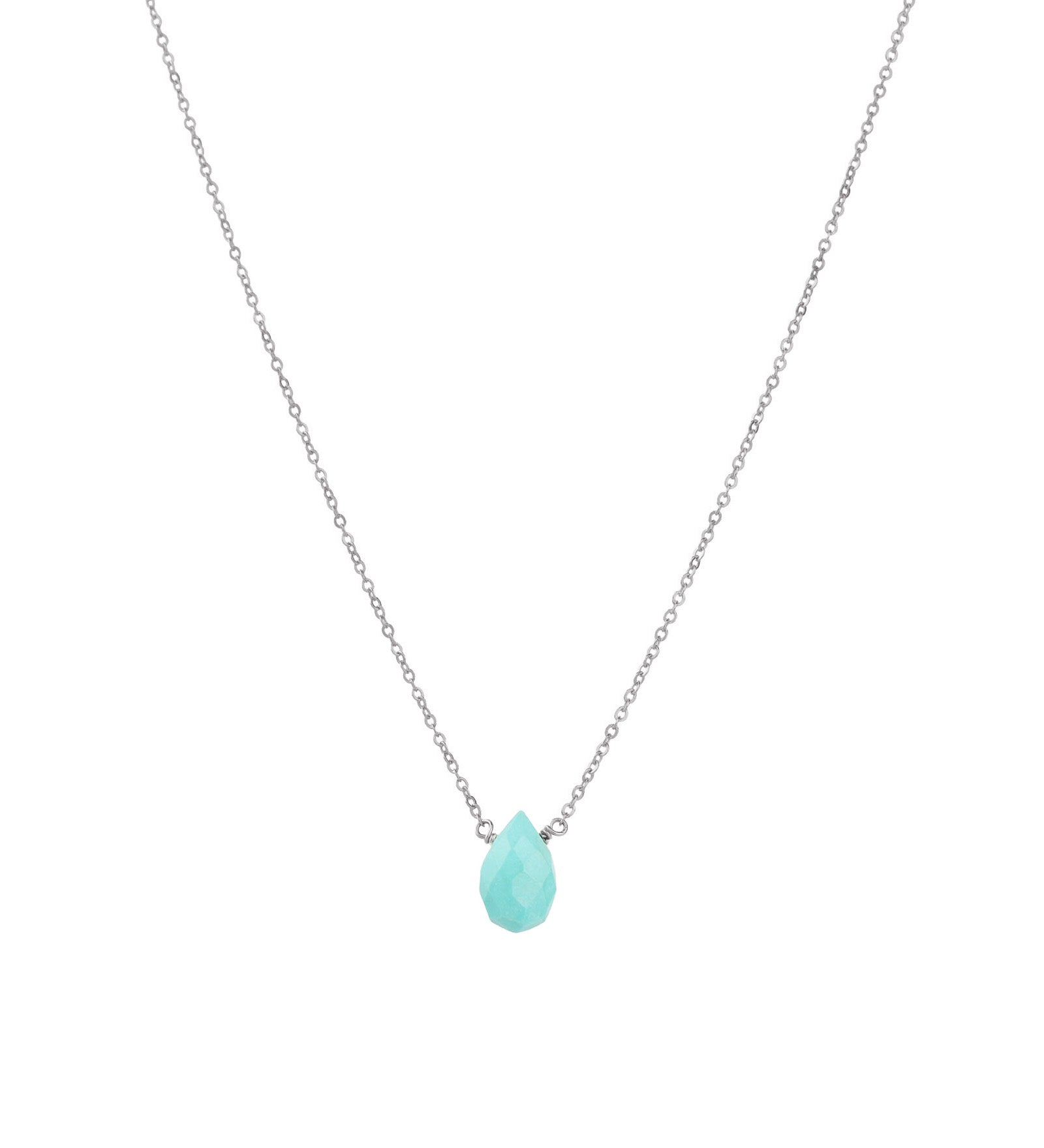 Turquoise Pear Cable Chain Necklace Sterling Silver, Turquoise