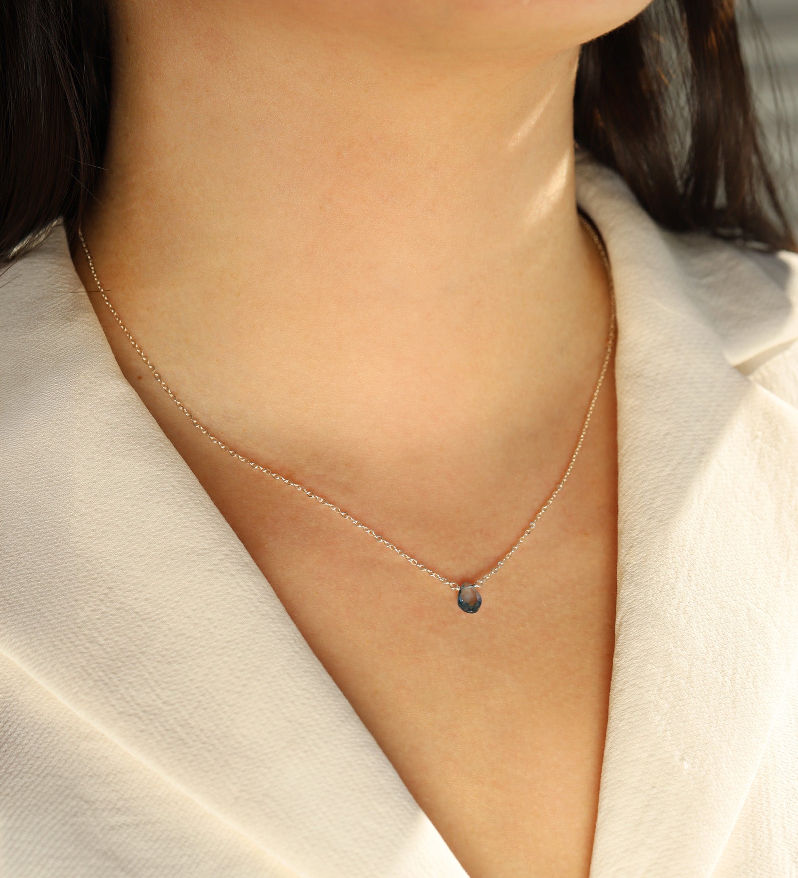London Blue Topaz Pear Cable Chain Necklace Sterling Silver, London Blue Topaz