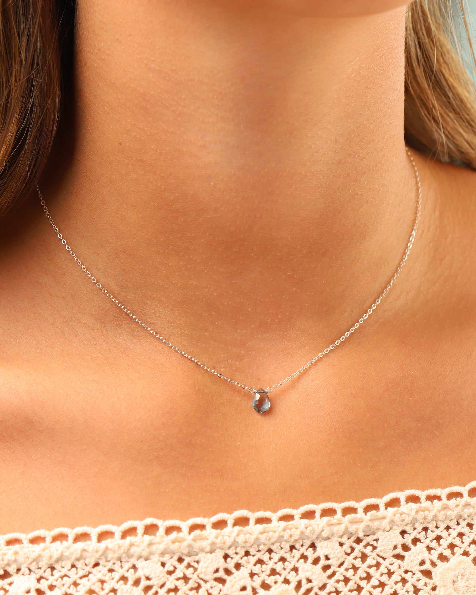 Stoned By Gem Jar-London Blue Topaz Pear Cable Chain Necklace | 6mm-Necklaces-Blue Ruby Jewellery-Vancouver Canada