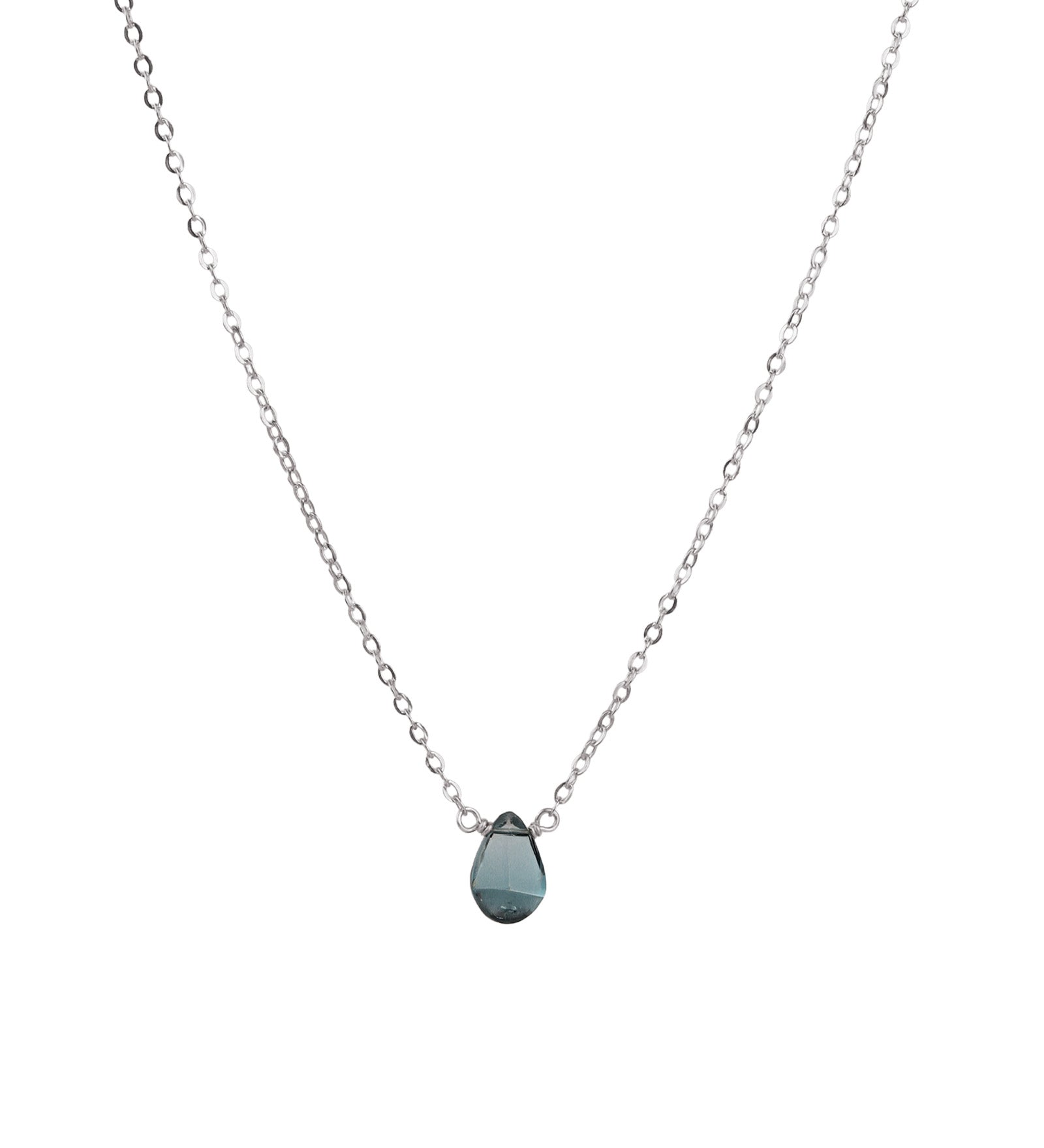 London Blue Topaz Pear Cable Chain Necklace Sterling Silver, London Blue Topaz