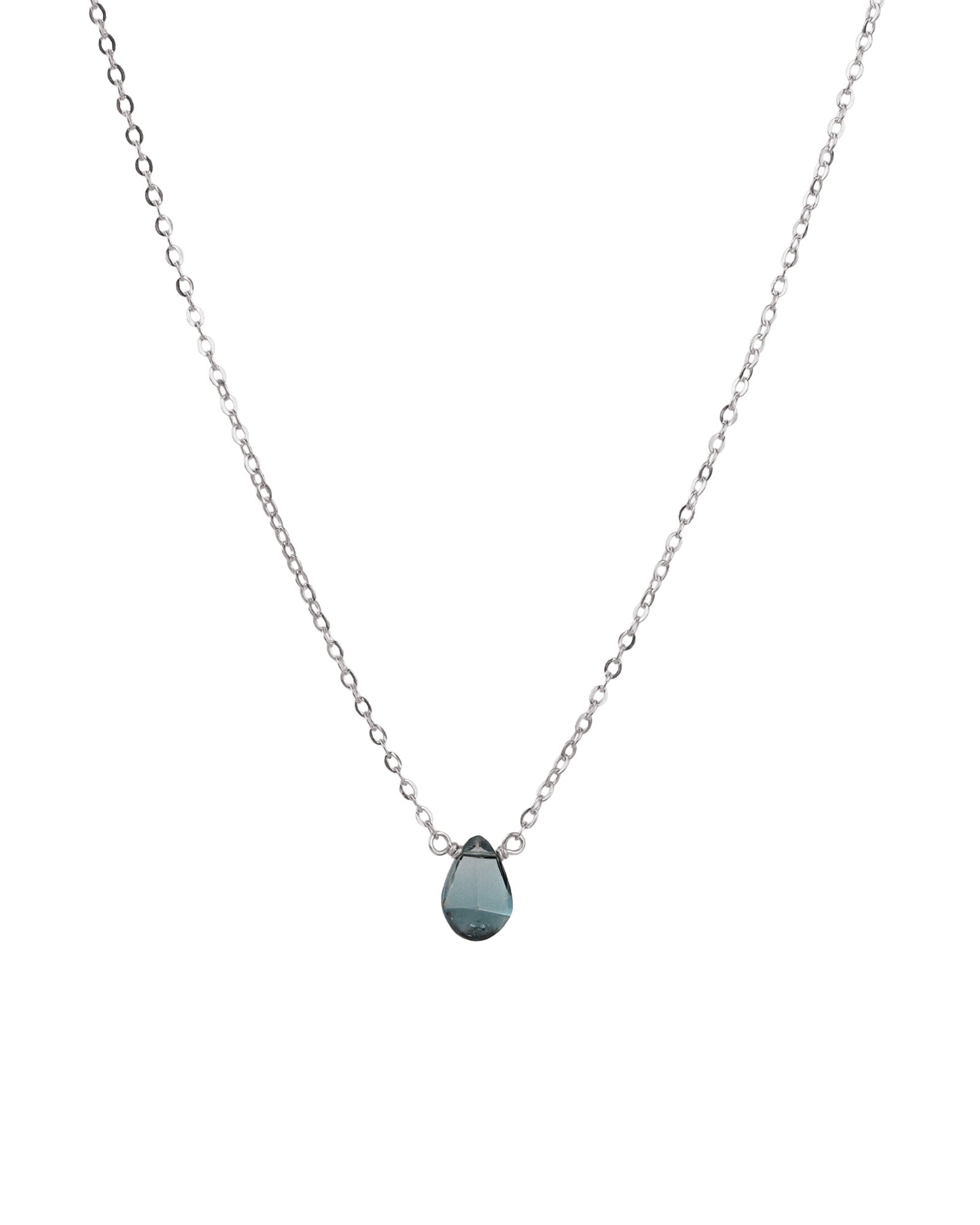 London Blue Topaz Pear Cable Chain Necklace Sterling Silver, London Blue Topaz