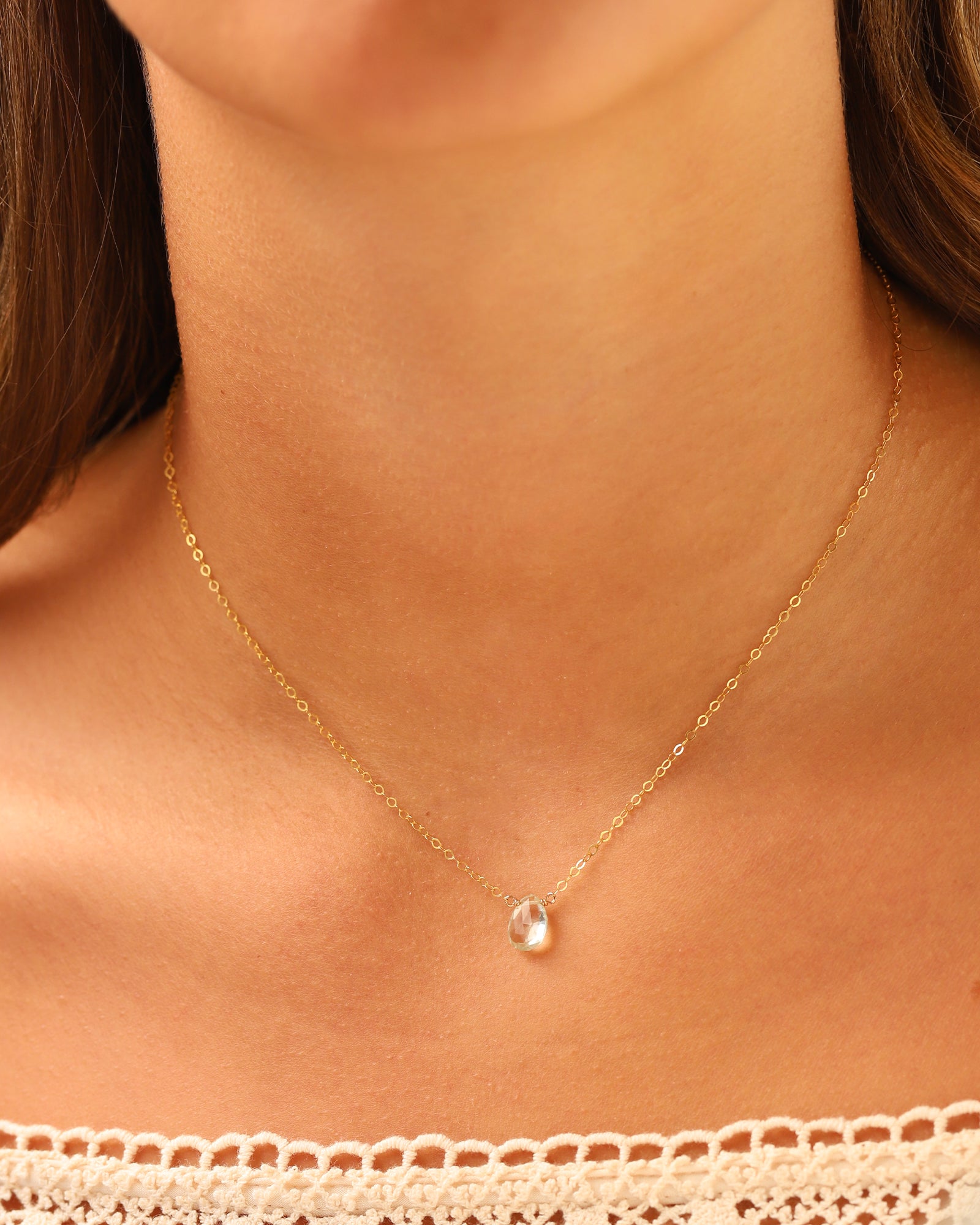 Stoned By Gem Jar-Prasiolite Pear Cable Chain Necklace | 8mm-Necklaces-Blue Ruby Jewellery-Vancouver Canada