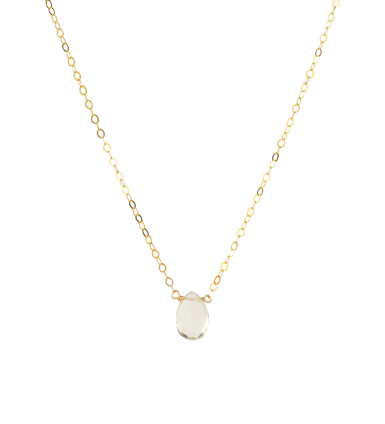 Prasiolite Pear Cable Chain Necklace 14k Gold Filled, Prasiolite