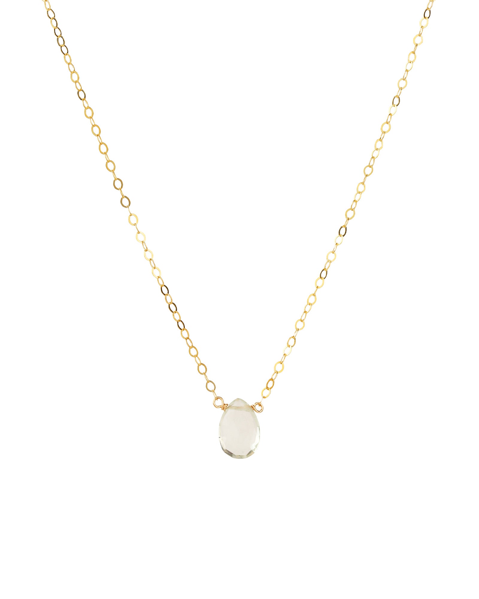 Prasiolite Pear Cable Chain Necklace 14k Gold Filled, Prasiolite
