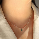 Green Apatite Pear Cable Chain Necklace Sterling Silver, Green Apatite