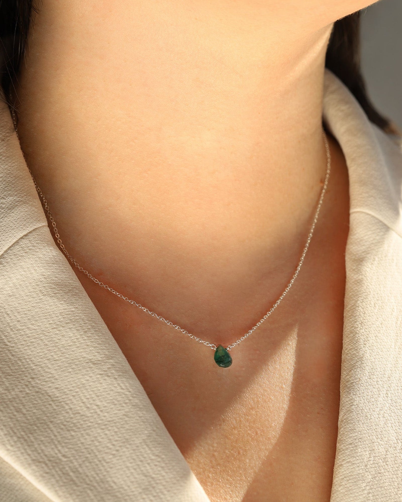 Green Apatite Pear Cable Chain Necklace Sterling Silver, Green Apatite
