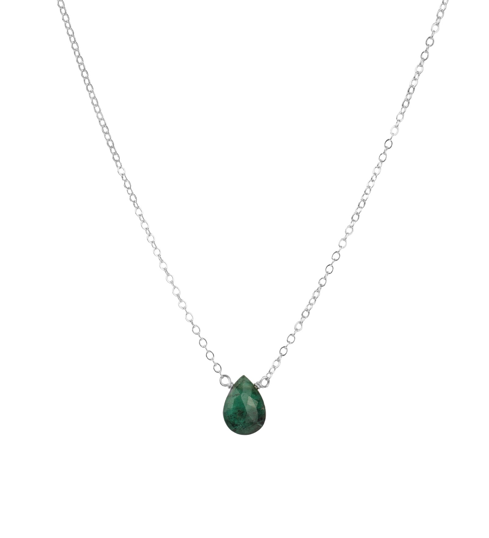 Green Apatite Pear Cable Chain Necklace Sterling Silver, Green Apatite