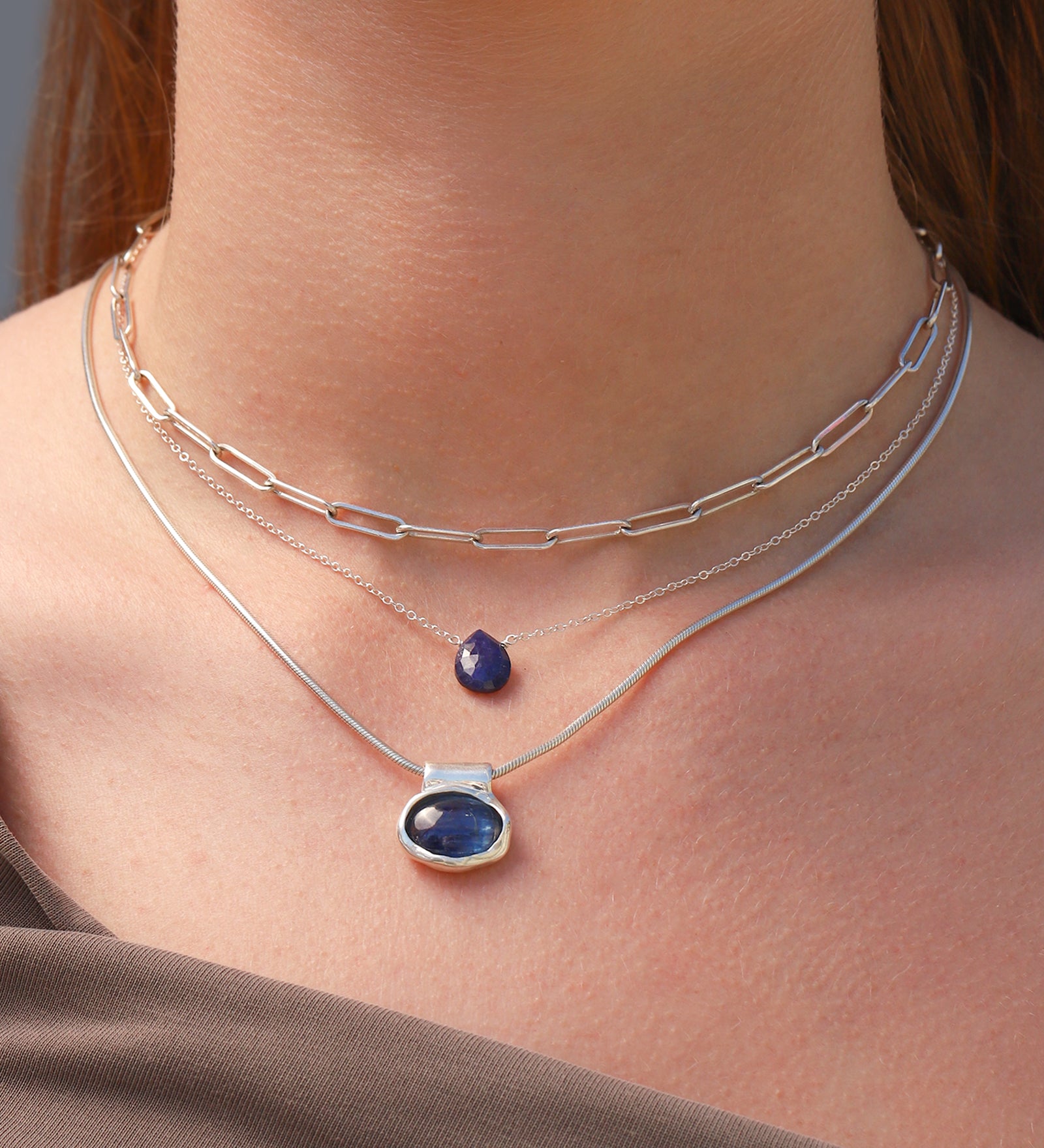 Stoned By Gem Jar-Blue Sapphire Pear Cable Chain Necklace | 8mm-Necklaces-Blue Ruby Jewellery-Vancouver Canada