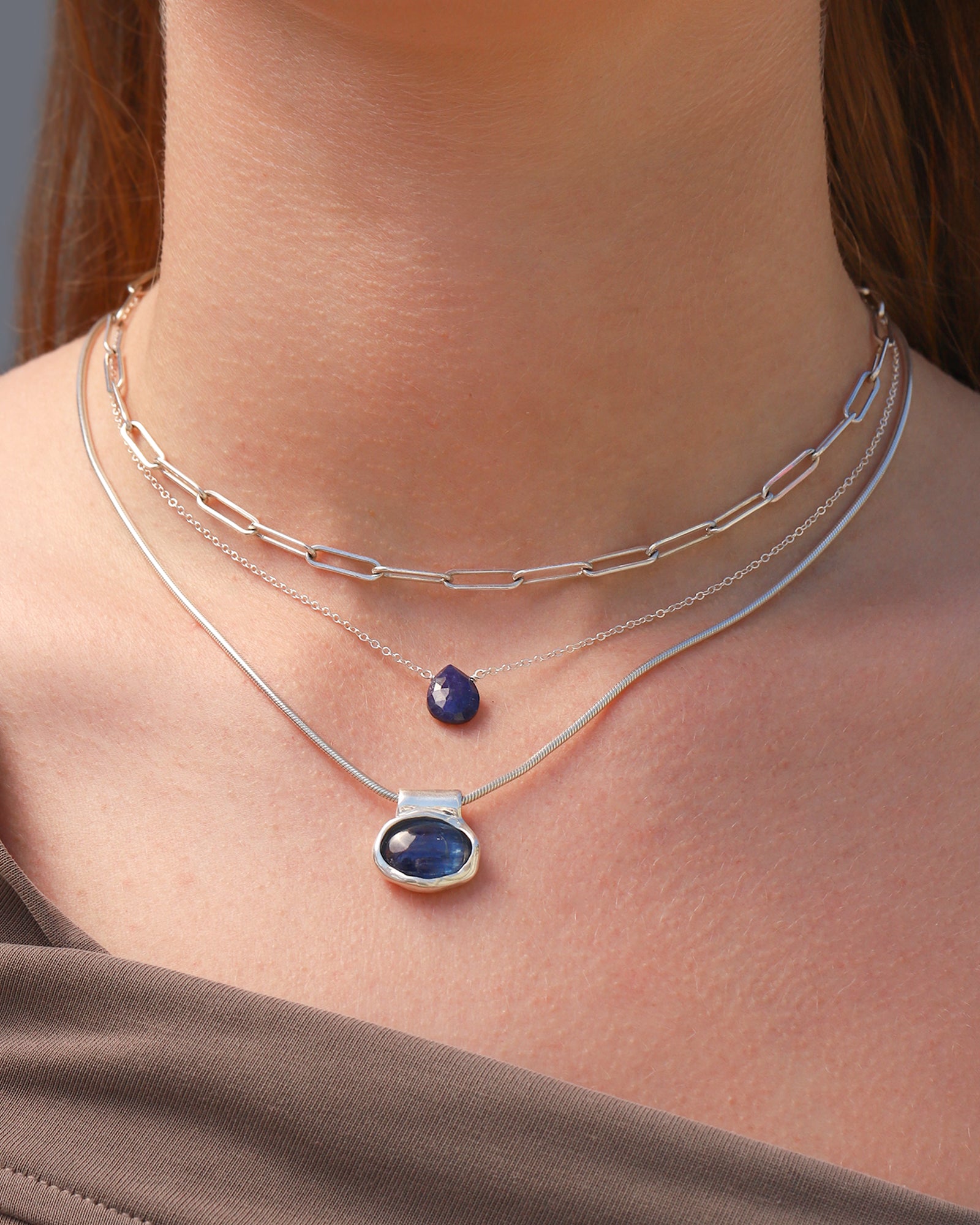 Stoned By Gem Jar-Blue Sapphire Pear Cable Chain Necklace | 8mm-Necklaces-Blue Ruby Jewellery-Vancouver Canada