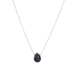 Blue Sapphire Pear Cable Chain Necklace Sterling Silver, Blue Sapphire