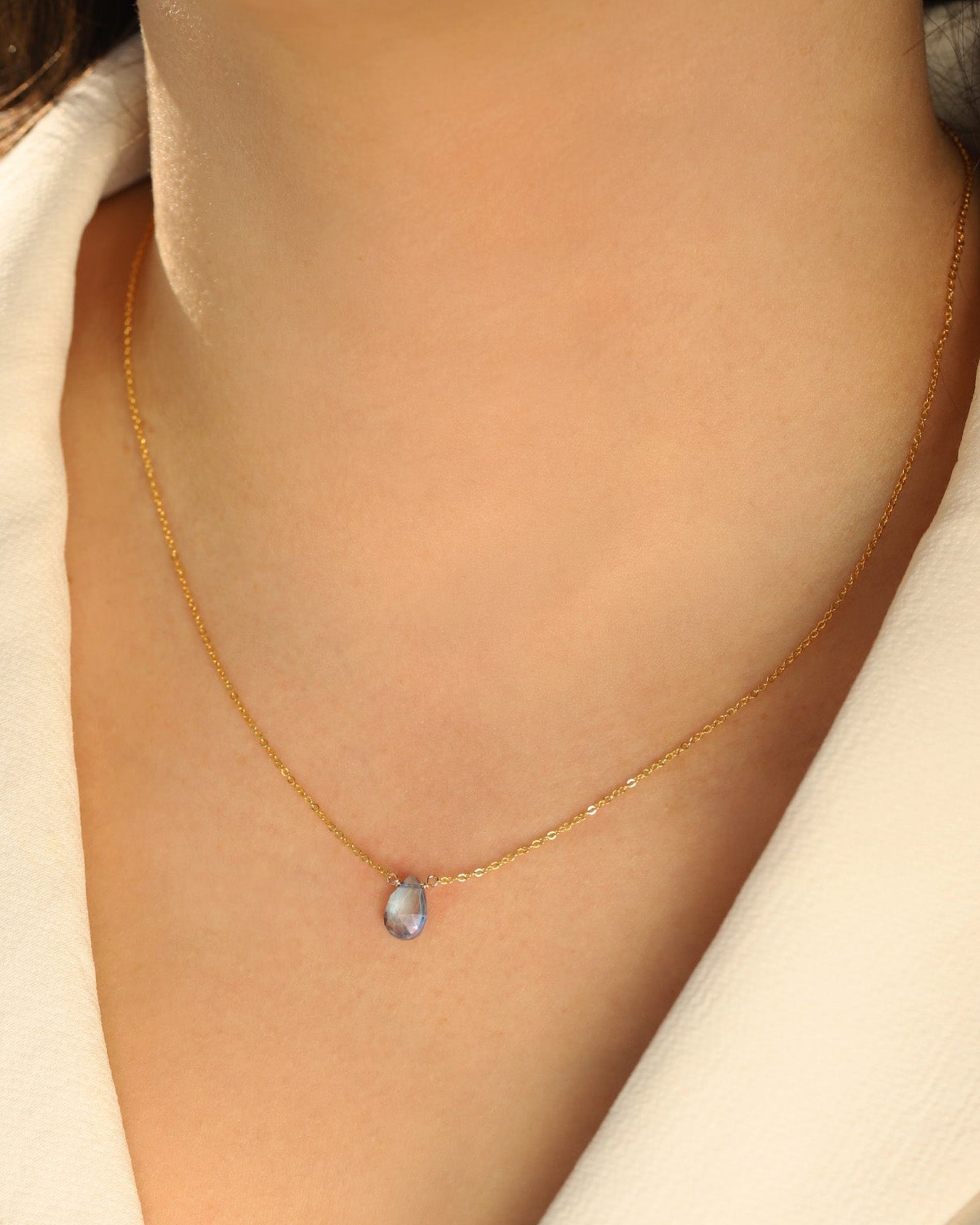Mystic Blue Topaz Pear Cable Chain Necklace 14k Gold Filled, Mystic Blue Topaz