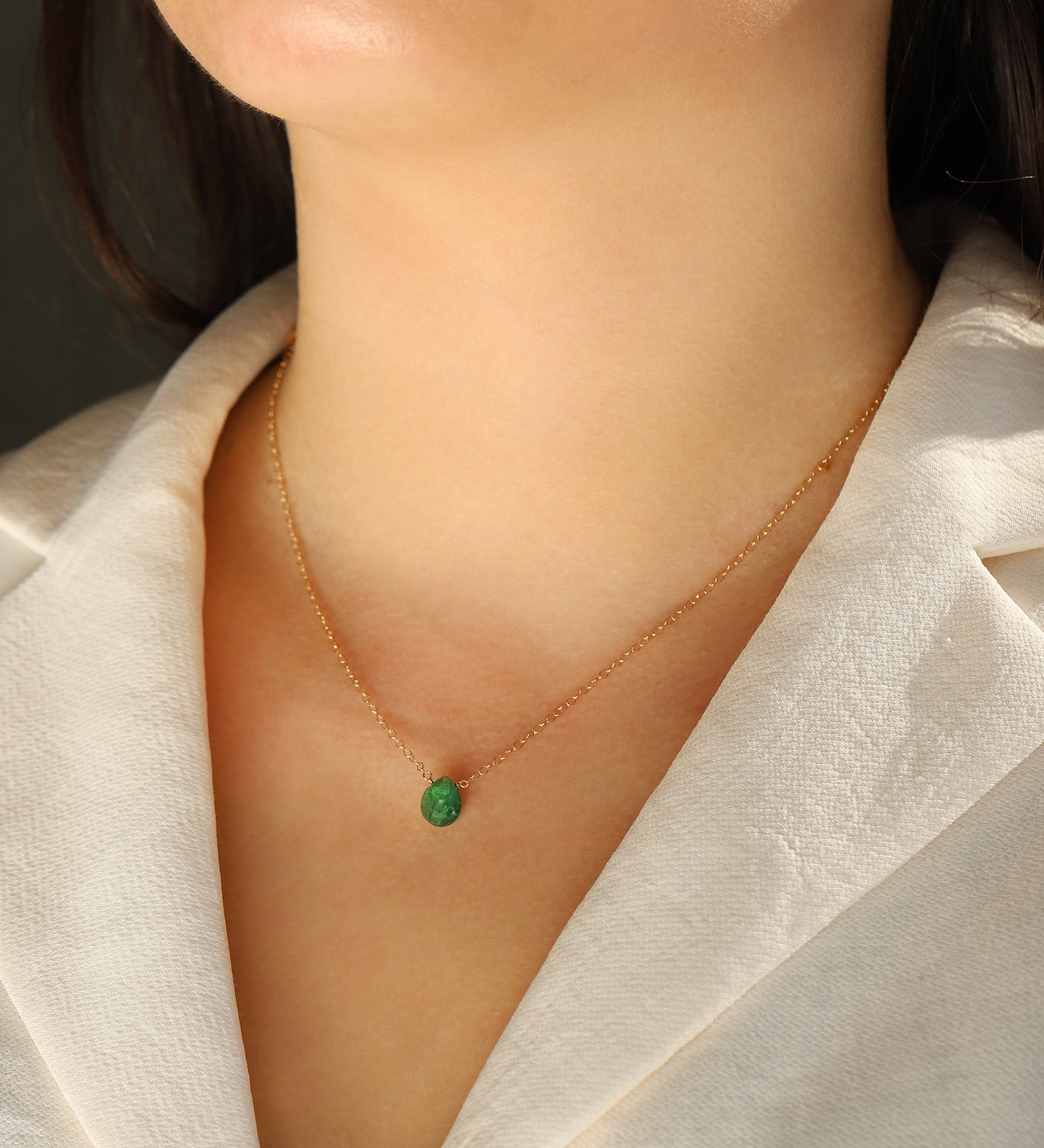 Green Quartz Pear Cable Chain Necklace 14k Gold Filled, Green Quartz