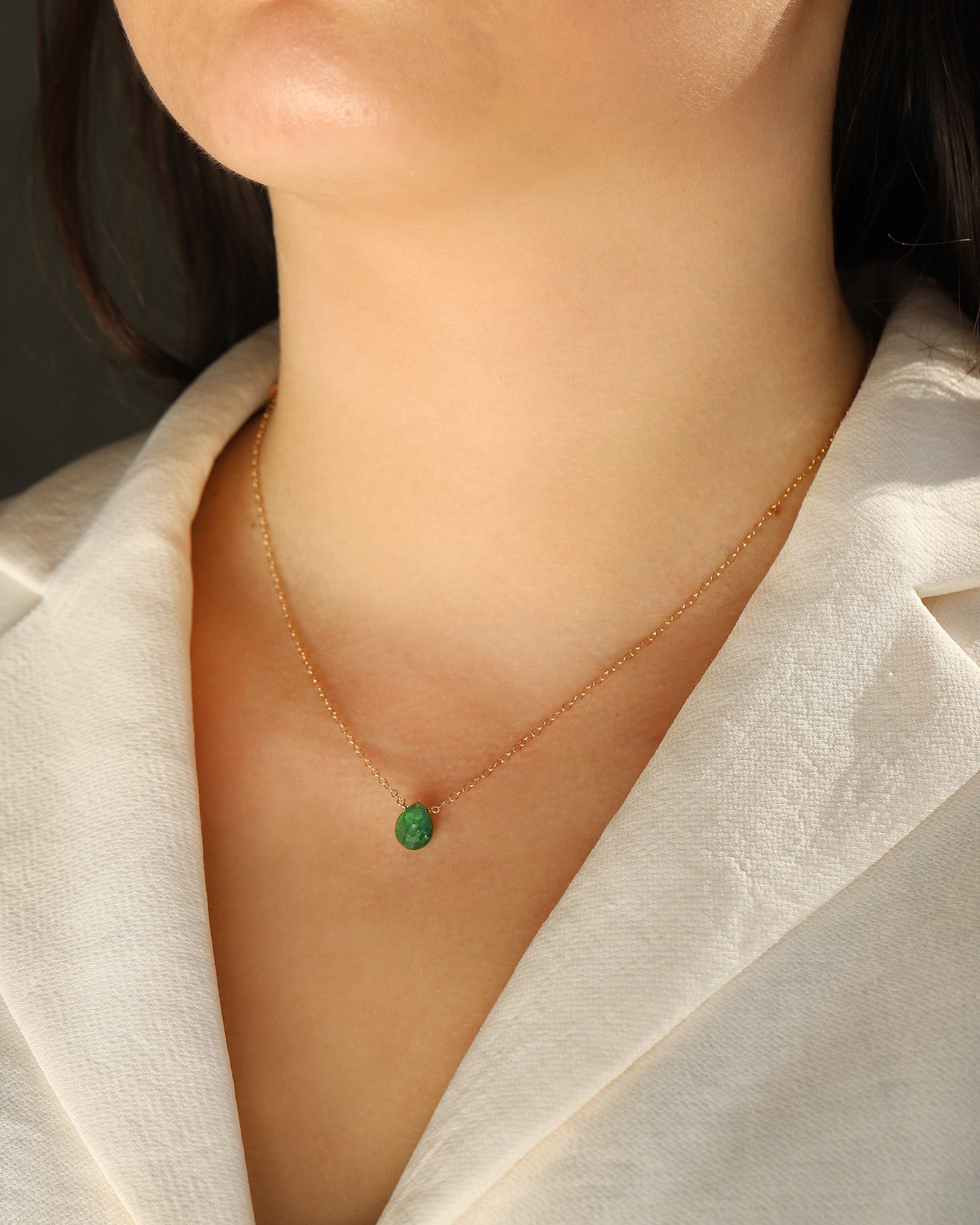 Green Quartz Pear Cable Chain Necklace 14k Gold Filled, Green Quartz