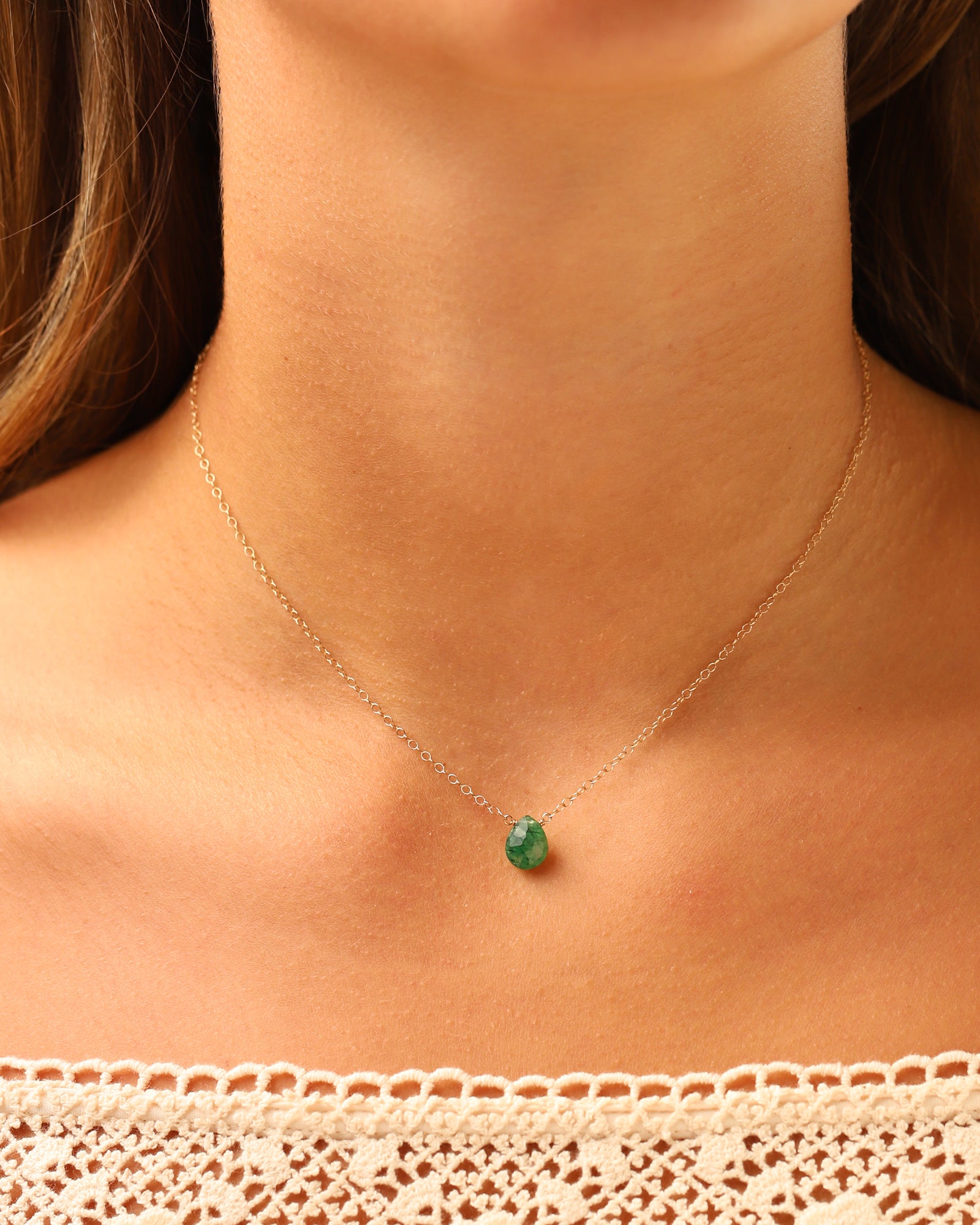 Stoned By Gem Jar-Green Quartz Pear Cable Chain Necklace | 8mm-Necklaces-Blue Ruby Jewellery-Vancouver Canada