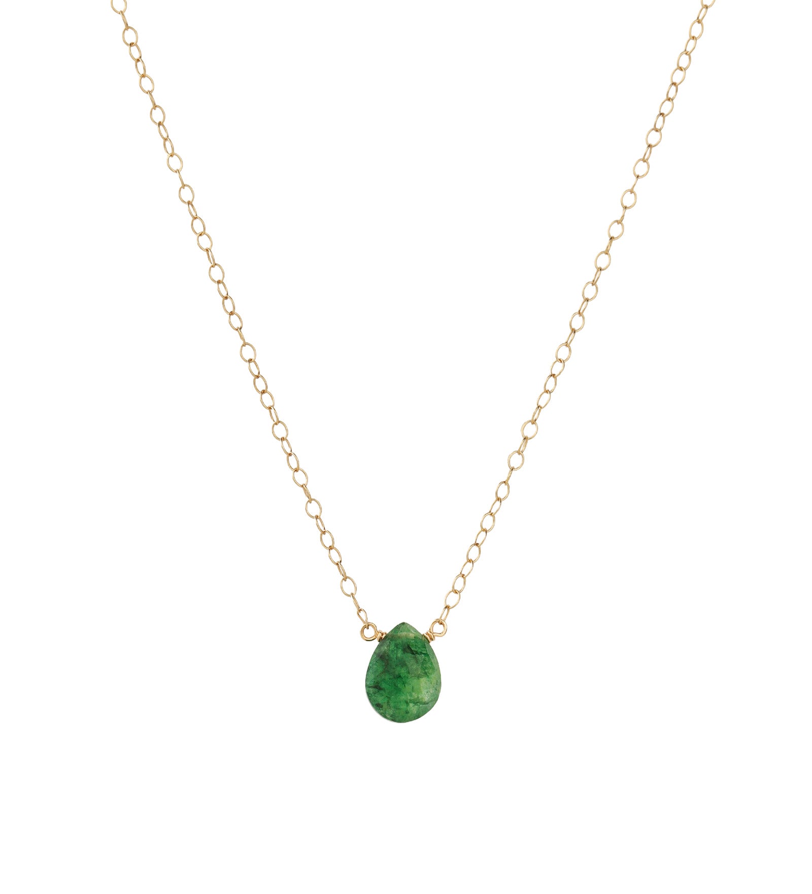 Green Quartz Pear Cable Chain Necklace 14k Gold Filled, Green Quartz