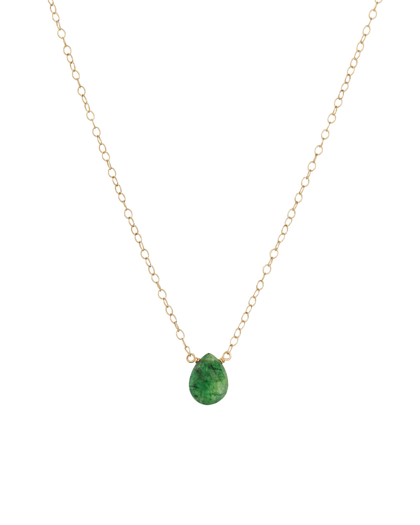 Green Quartz Pear Cable Chain Necklace 14k Gold Filled, Green Quartz