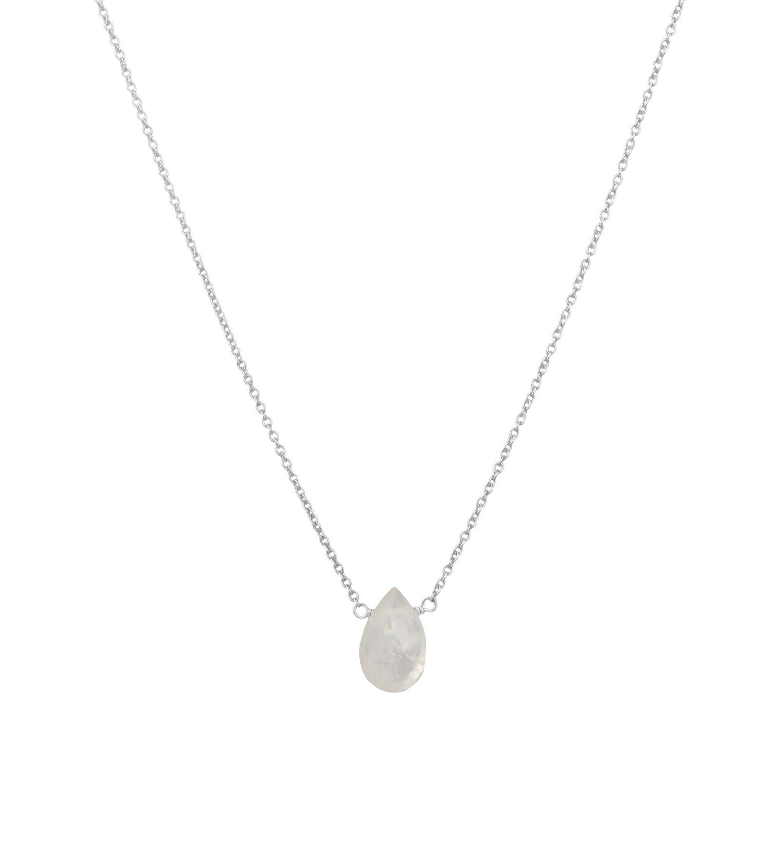 Rainbow Moonstone Pear Cable Chain Necklace Sterling Silver, Rainbow Moonstone