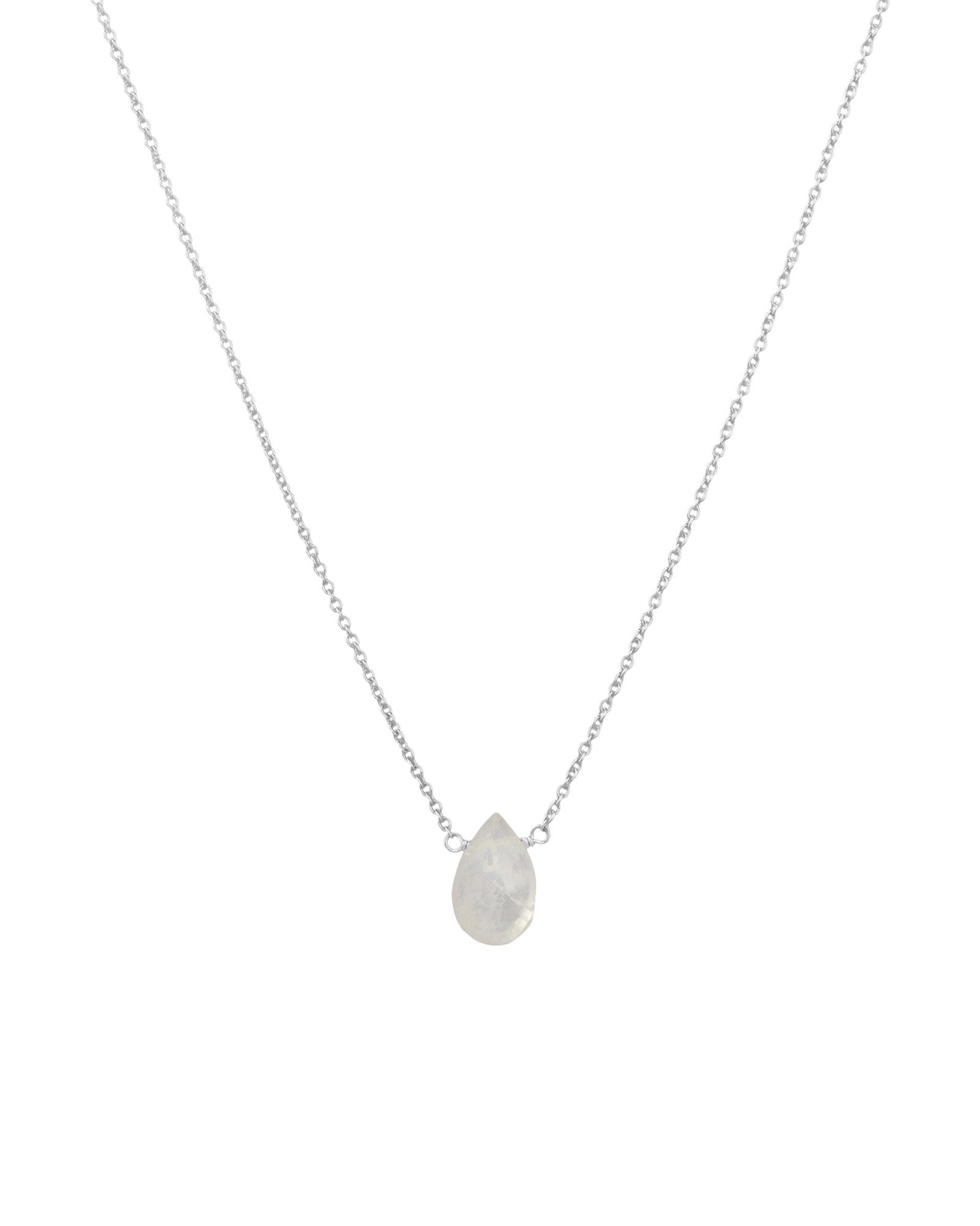 Rainbow Moonstone Pear Cable Chain Necklace Sterling Silver, Rainbow Moonstone