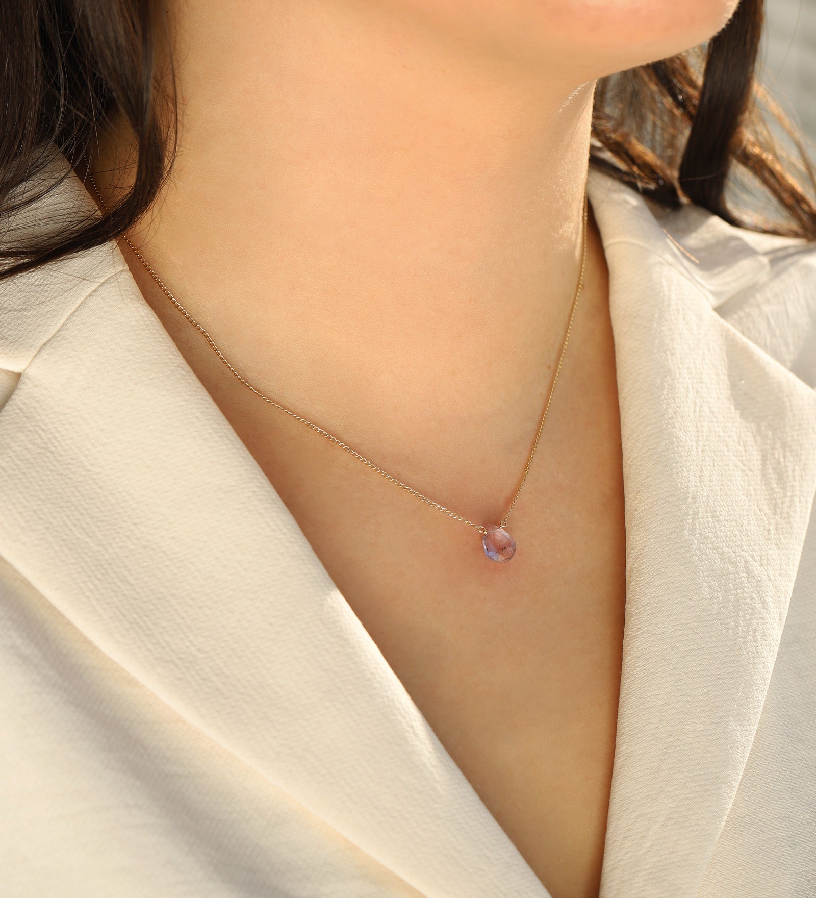 Amethyst Pear Cable Chain Necklace 14k Gold Filled, Amethyst