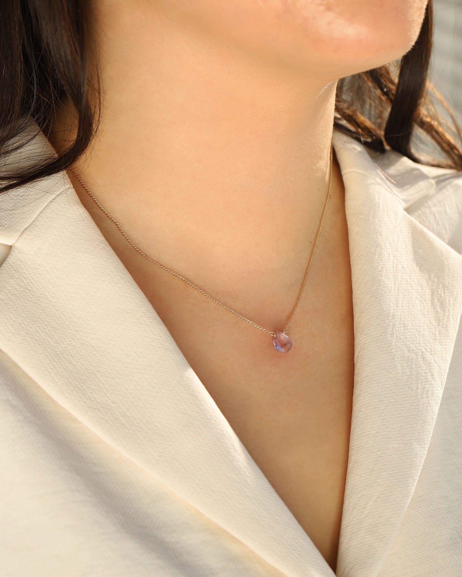 Amethyst Pear Cable Chain Necklace 14k Gold Filled, Amethyst