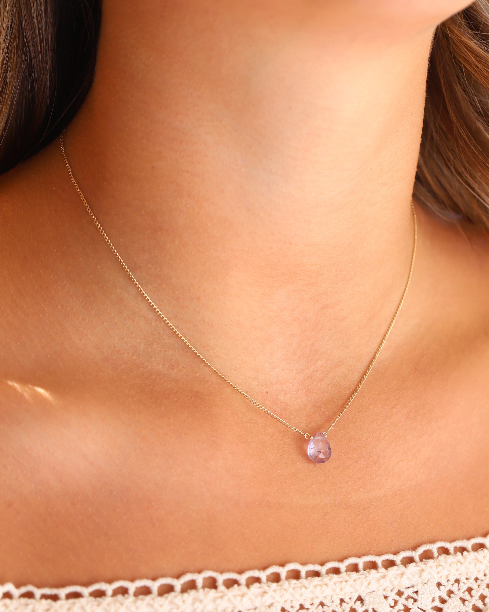 Stoned By Gem Jar-Amethyst Pear Cable Chain Necklace | 8mm-Necklaces-Blue Ruby Jewellery-Vancouver Canada