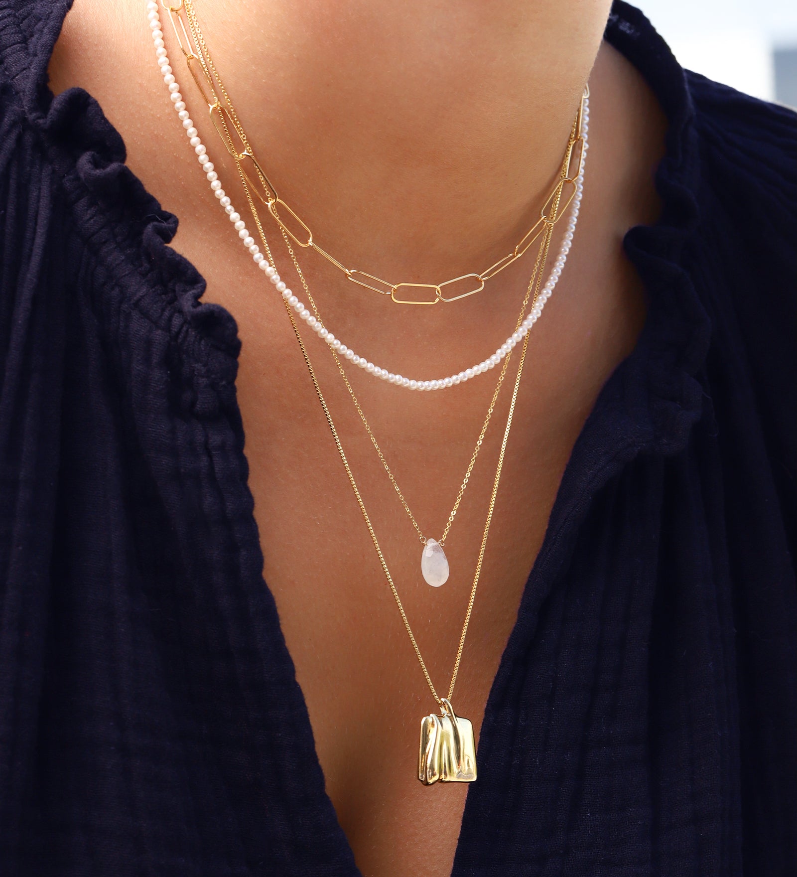 Stoned By Gem Jar-Rainbow Moonstone Pear Cable Chain Necklace | 8mm-Necklaces-Blue Ruby Jewellery-Vancouver Canada