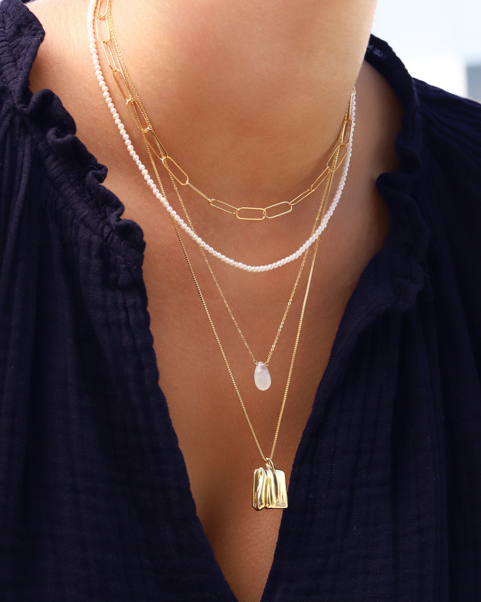 Stoned By Gem Jar-Rainbow Moonstone Pear Cable Chain Necklace | 8mm-Necklaces-Blue Ruby Jewellery-Vancouver Canada